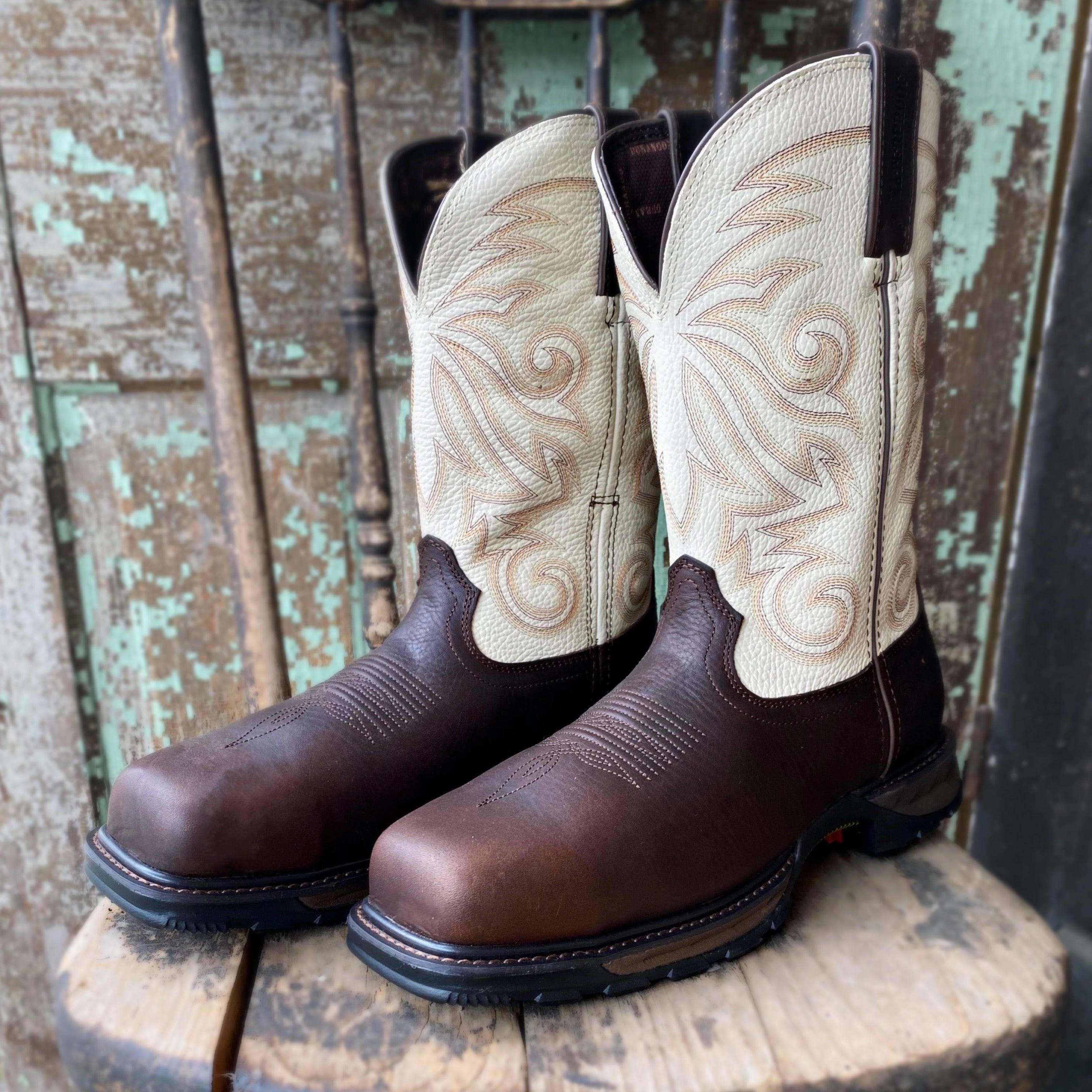 Durango Men's Maverick Brown & White Top Composite Toe WaterProof Work Boots DDB0330 Groom Gloss Shine