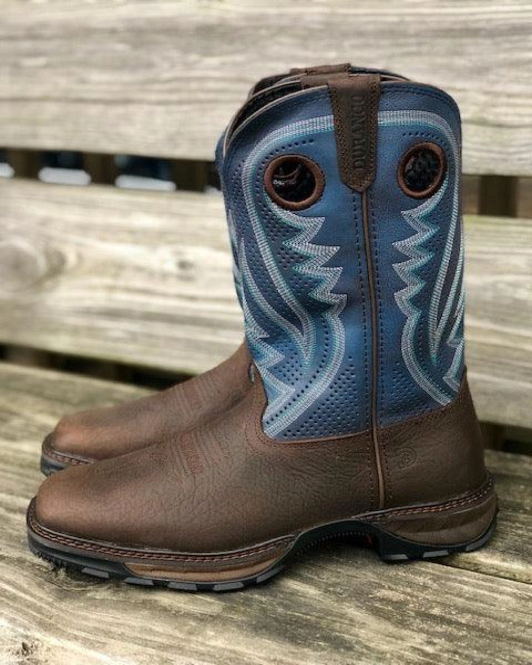 Durango Men's Maverick XP Brown & Blue Square Toe Cowboy Work Boots DDB0268 Casual Gathering Outdoor Essentials