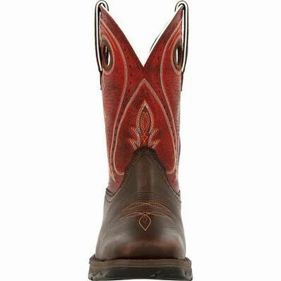 Fur Trim Office Smart Durango Rebel Women's Crimson Red and Brown Square Toe Cowgirl Boots DRD0408