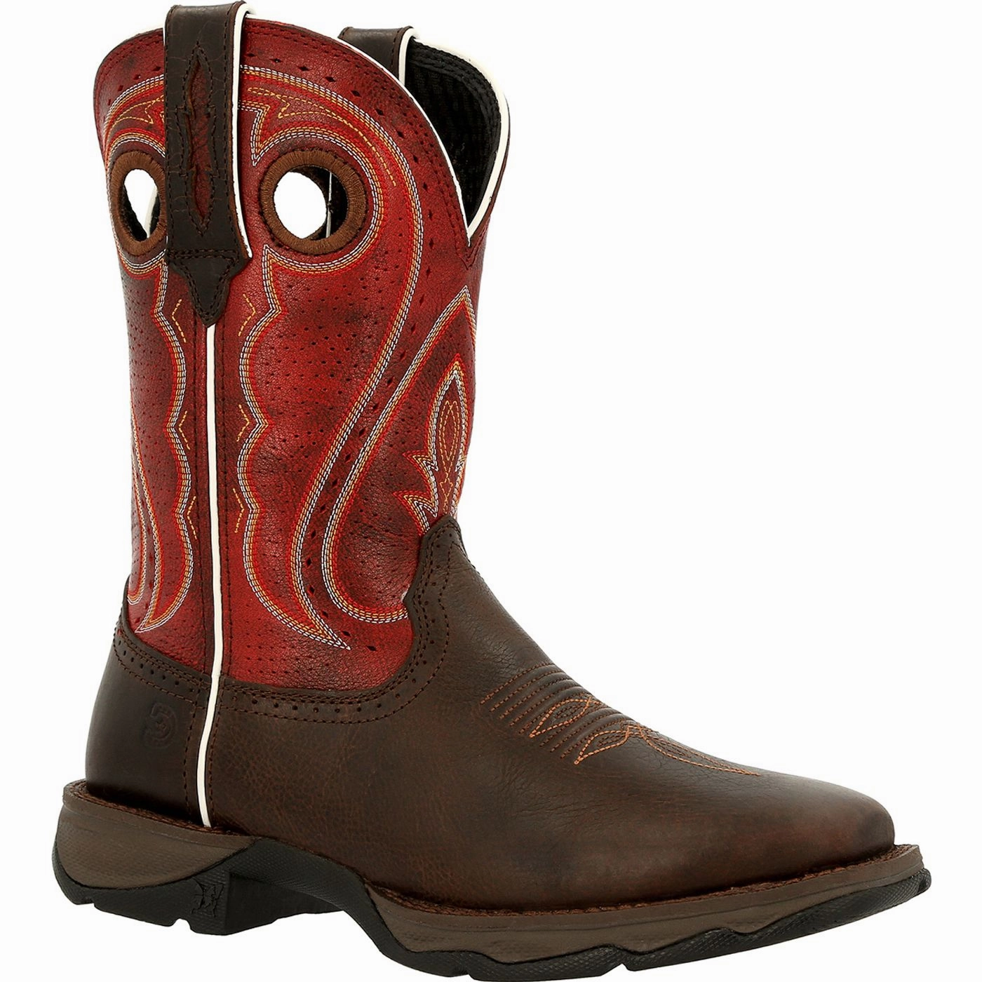 Thick Grip Biker Durango Rebel Women's Crimson Red and Brown Square Toe Cowgirl Boots DRD0408