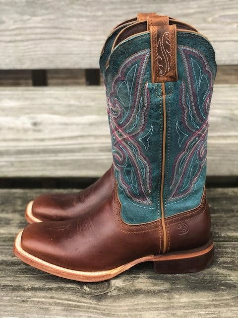 Durango Women's Arena Pro Bay Brown & Caribbean Blue Square Toe Cowgirl Boots DRD0381 Snow protection