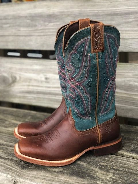 Durango Women's Arena Pro Bay Brown & Caribbean Blue Square Toe Cowgirl Boots DRD0381 Thin Sole mud proof