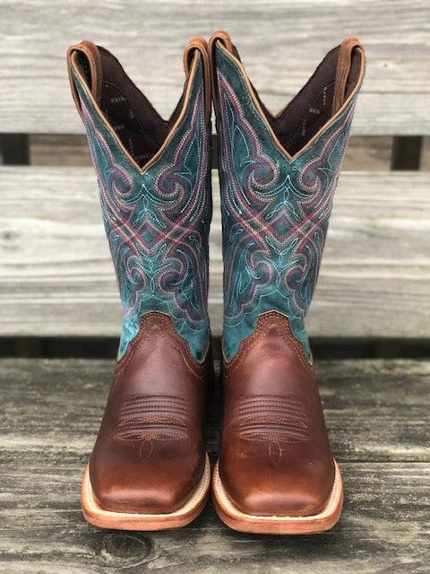 Mid Length Durango Women's Arena Pro Bay Brown & Caribbean Blue Square Toe Cowgirl Boots DRD0381