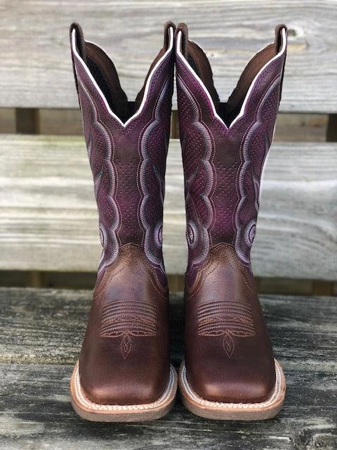 Durango Women's Rebel Pro Purple & Brown Square Toe Cowgirl Boots DRD0377 Smooth Entry Stud Look
