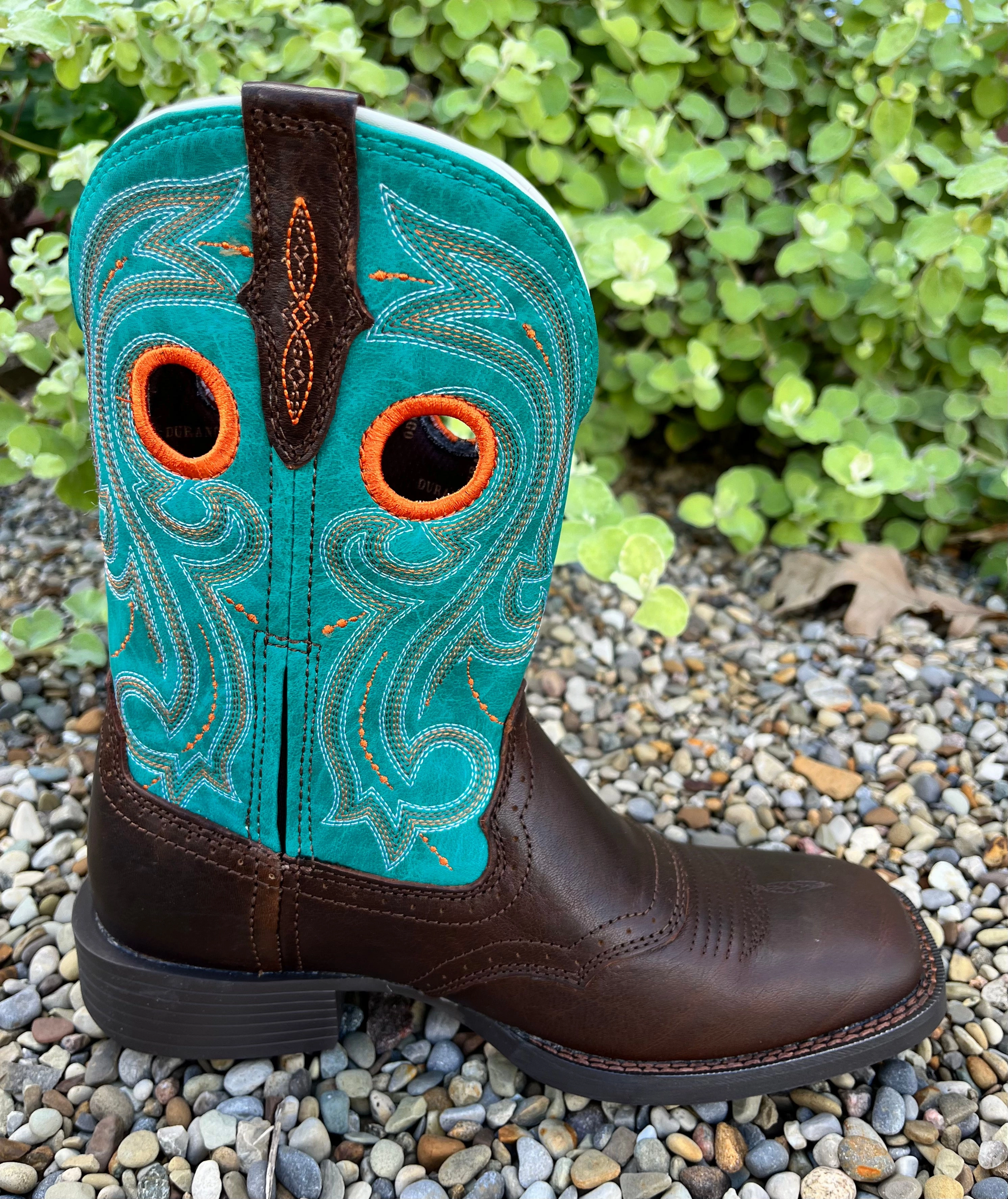 Easy Entry Durango Women Westward Hickory Brown & Turquoise Square Toe Boot DRD0446