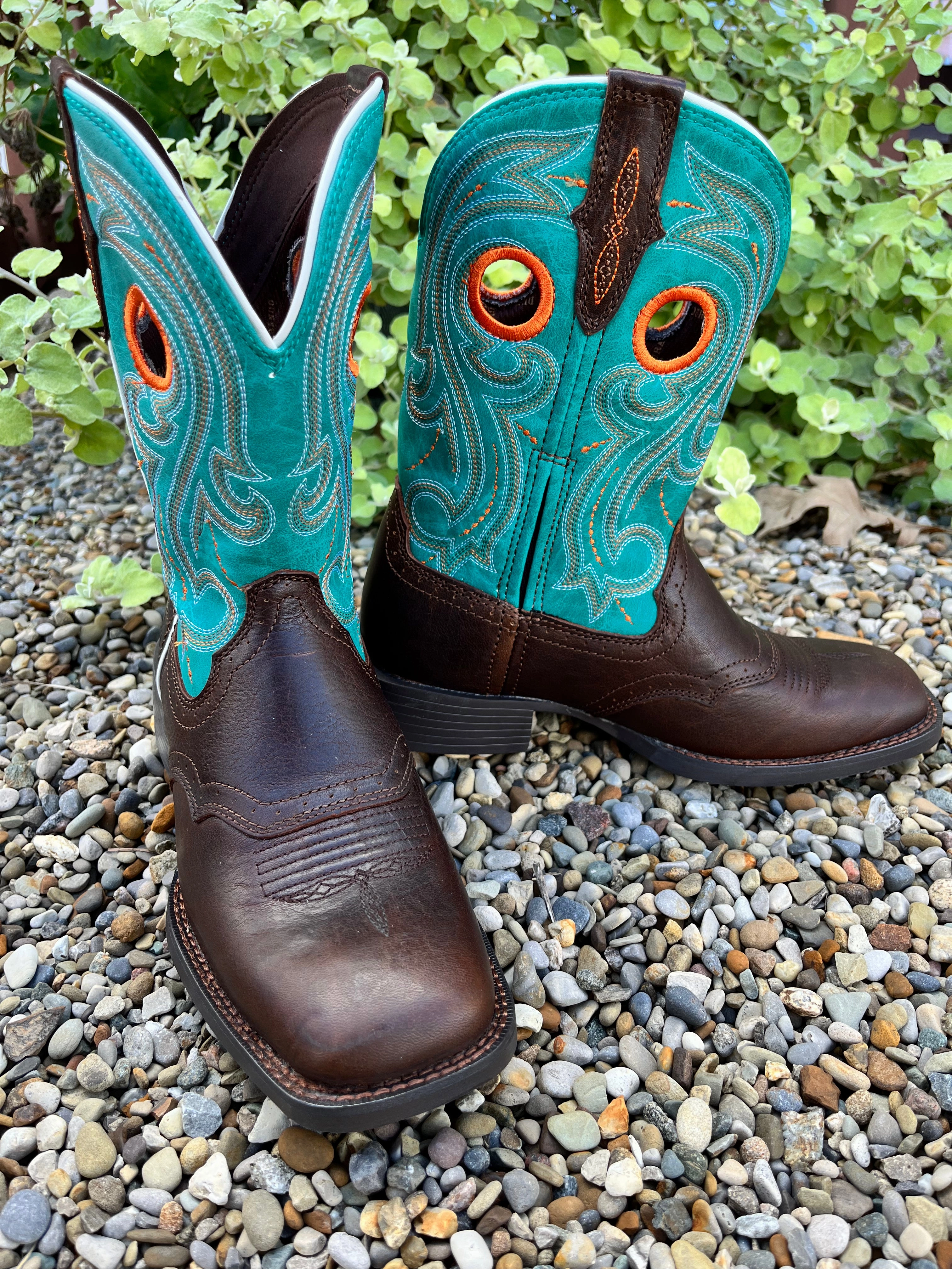 Grip Support Durango Women Westward Hickory Brown & Turquoise Square Toe Boot DRD0446
