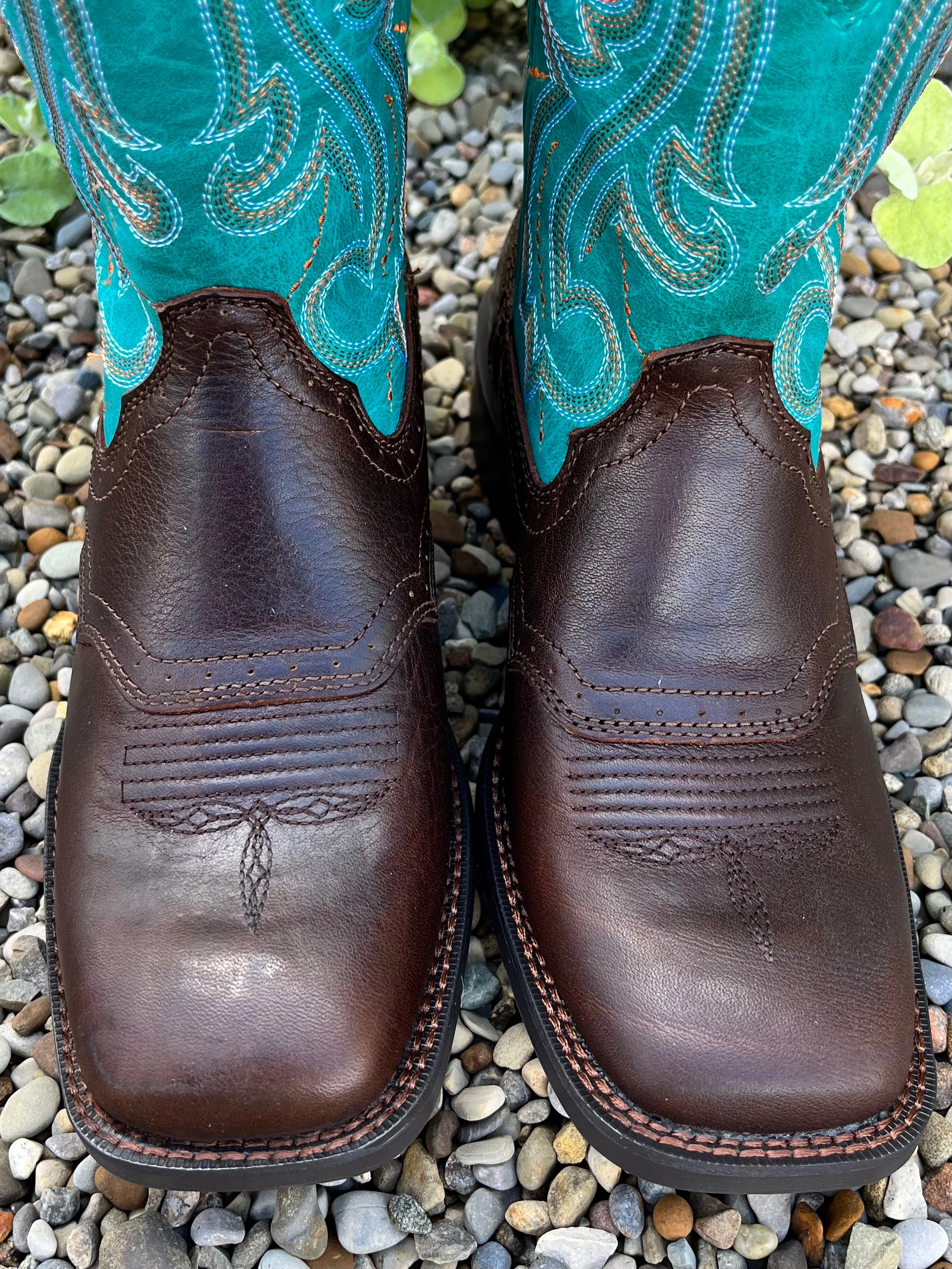 Reliable Performance Protective Build Durango Women Westward Hickory Brown & Turquoise Square Toe Boot DRD0446