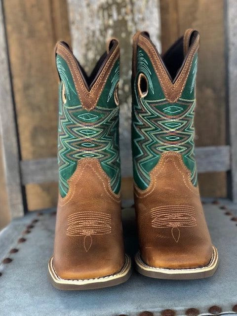 Durango Youth Lil Rebel Pro Wheat & Tidal Teal Square Toe Western Boots DBT0224Y Cowgirl Vibe