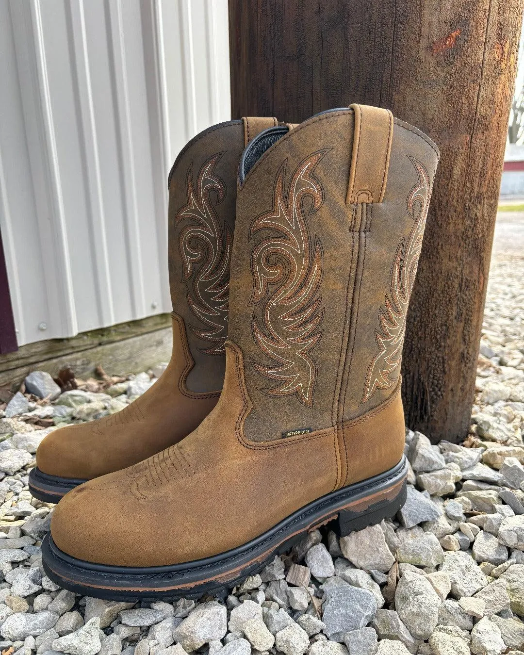 Laredo Men's Tan Leather Hammer Waterproof Round Toe Western Work Boot 68112 Arch support