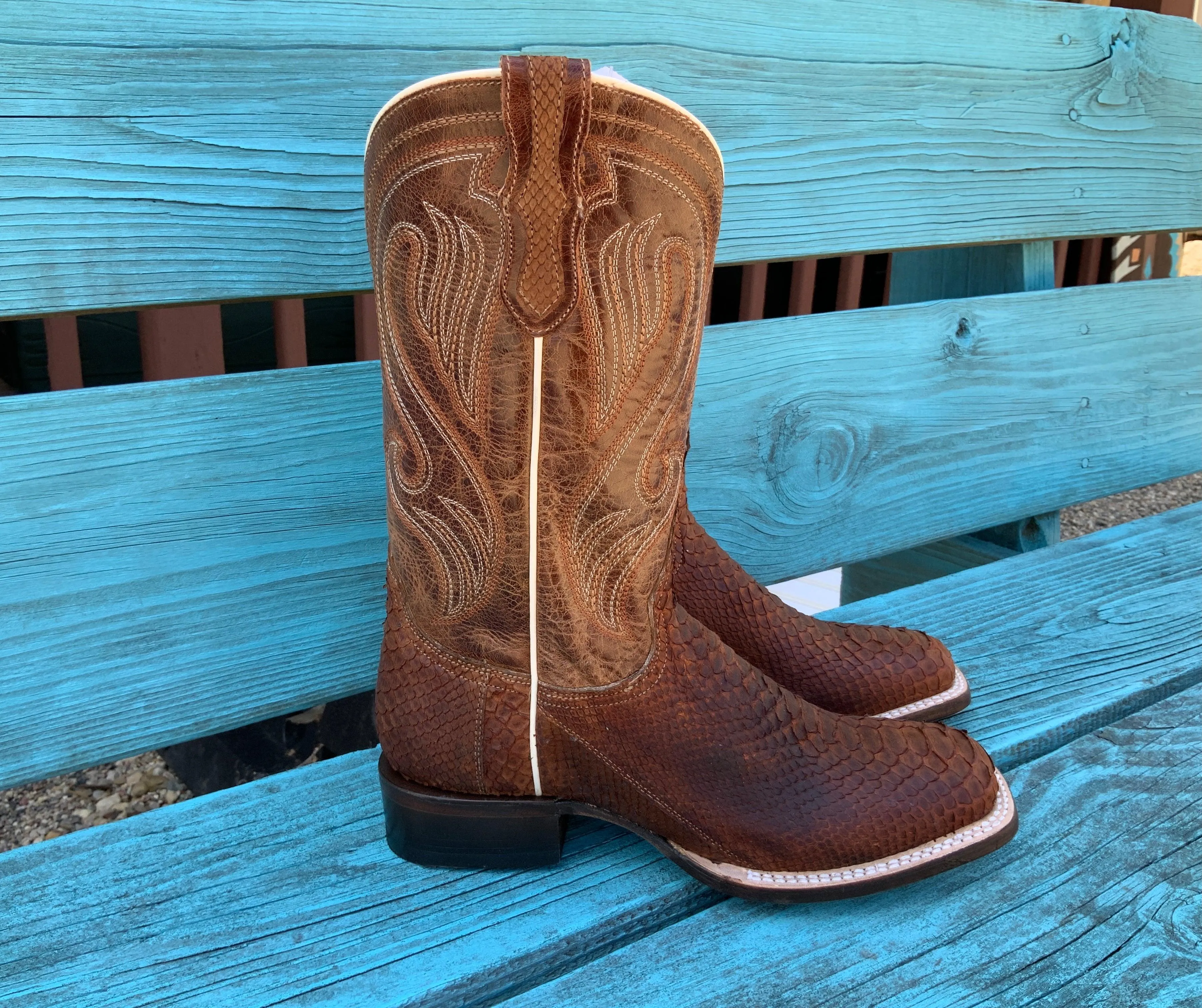 Easy Pairing Roper Women's Cognac Brown Genuine Python Square Toe Cowgirl Boot 6510-8225