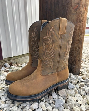 Laredo Men's Tan Leather Hammer Waterproof Round Toe Western Work Boot 68112 Arch support