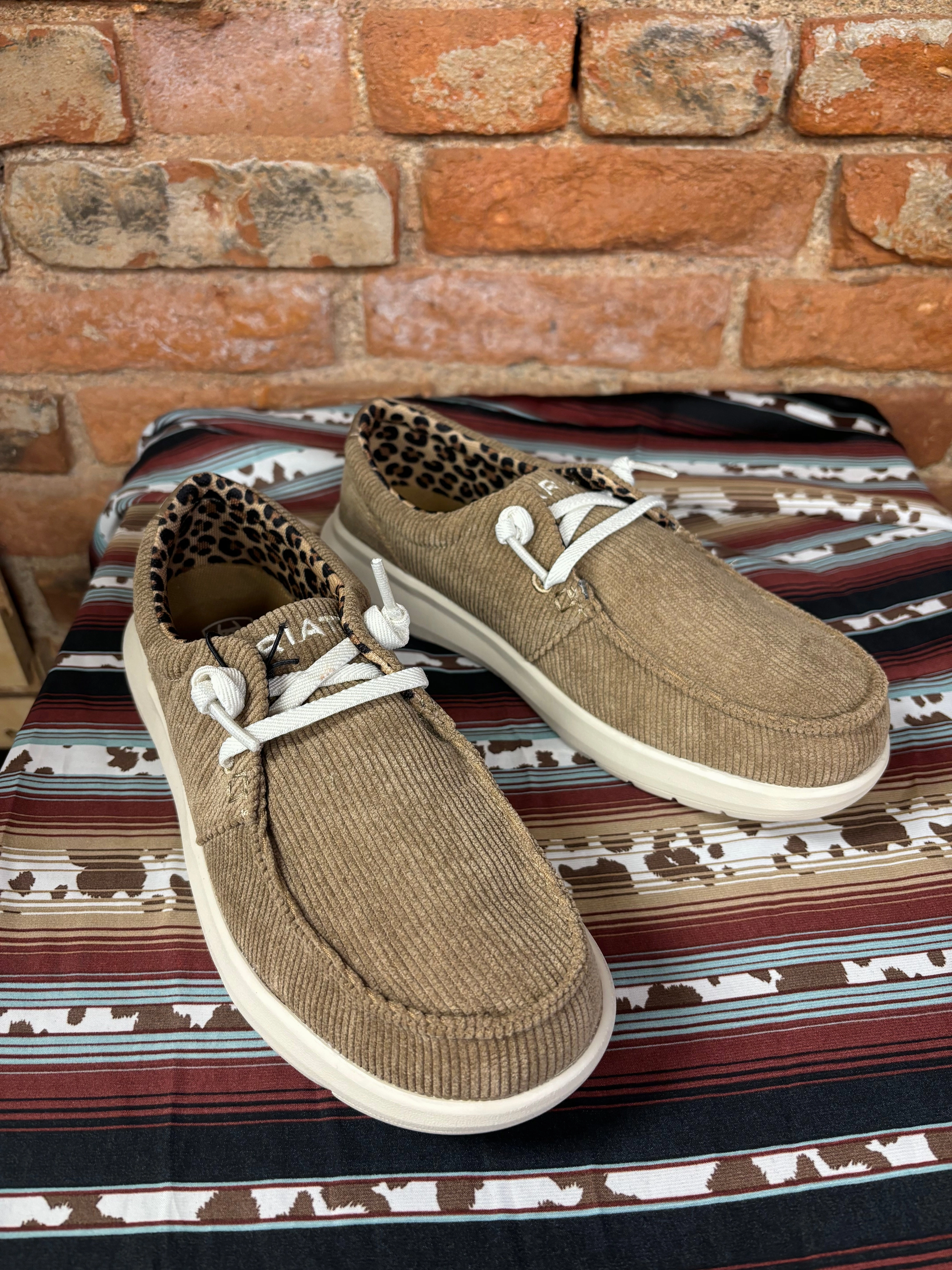 Ariat Women's Tan Corduroy Hilo Moc Toe Casual Shoes 10053703 Mesh   lined