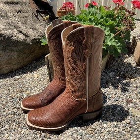 Minimal Look Roper Women's Cognac Brown Genuine Python Square Toe Cowgirl Boot 6510-8225