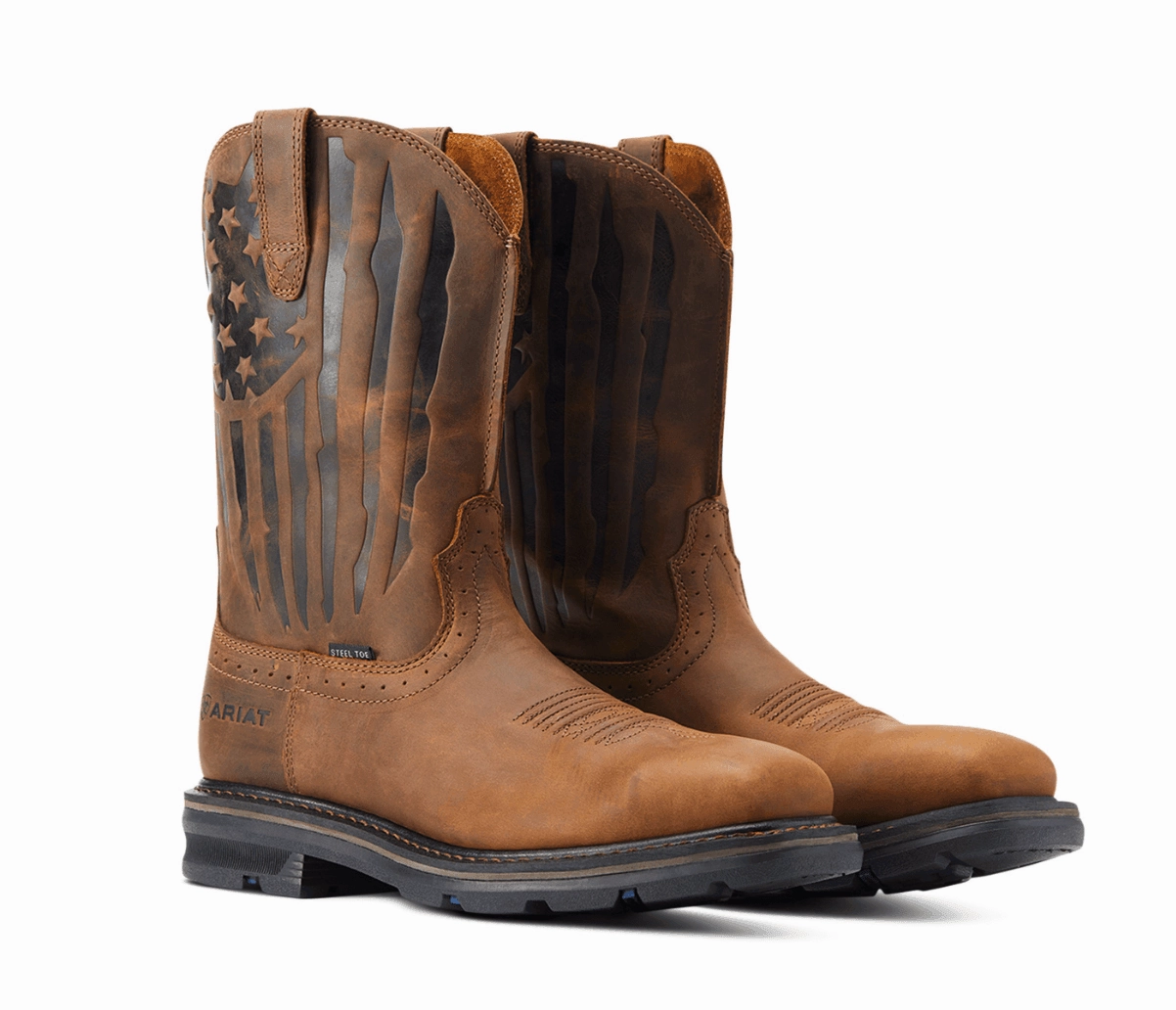 Ariat Men's Brown Sierra Shock Shield Patriot Wide Square Steel Toe Western Work Boots 10044426 Non-Slip Sole