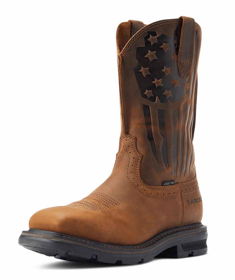 Ariat Men's Brown Sierra Shock Shield Patriot Wide Square Steel Toe Western Work Boots 10044426 buckle