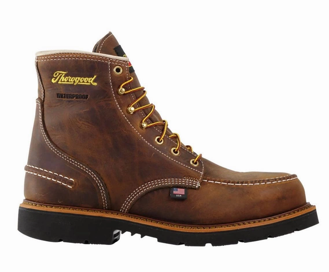 Thorogood Men's 1957 Crazyhorse Leather Waterproof 6 Steel Toe Lace Up Work Boots 804-3696 Flexible Fit Functional