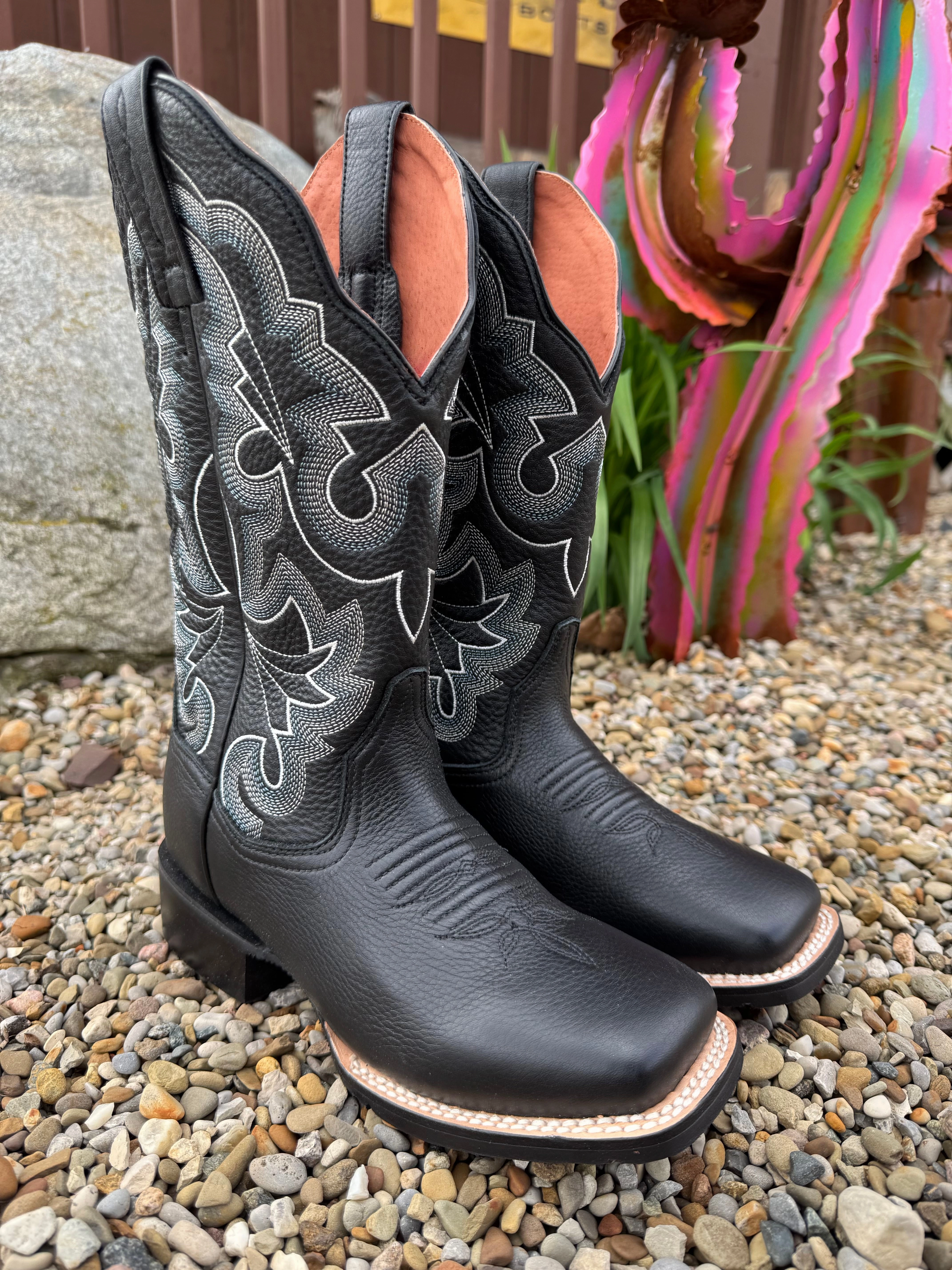 anti-odor Comfortable Arch Support Dan Post Women's Lizzie Black Leather Broad Square Toe Western Cowgirl Boots DP5209