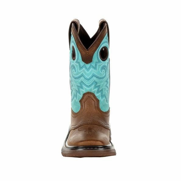 Rocky Childrens and Youth Original Ride Brown & Teal Western Boots RKW0299 Tall Shaft Neutral Tones
