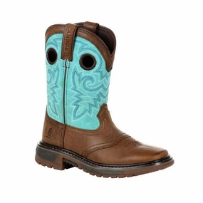 Rocky Childrens and Youth Original Ride Brown & Teal Western Boots RKW0299 Winter Essential
