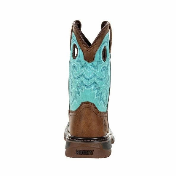 Anti-fungal Rocky Childrens and Youth Original Ride Brown & Teal Western Boots RKW0299