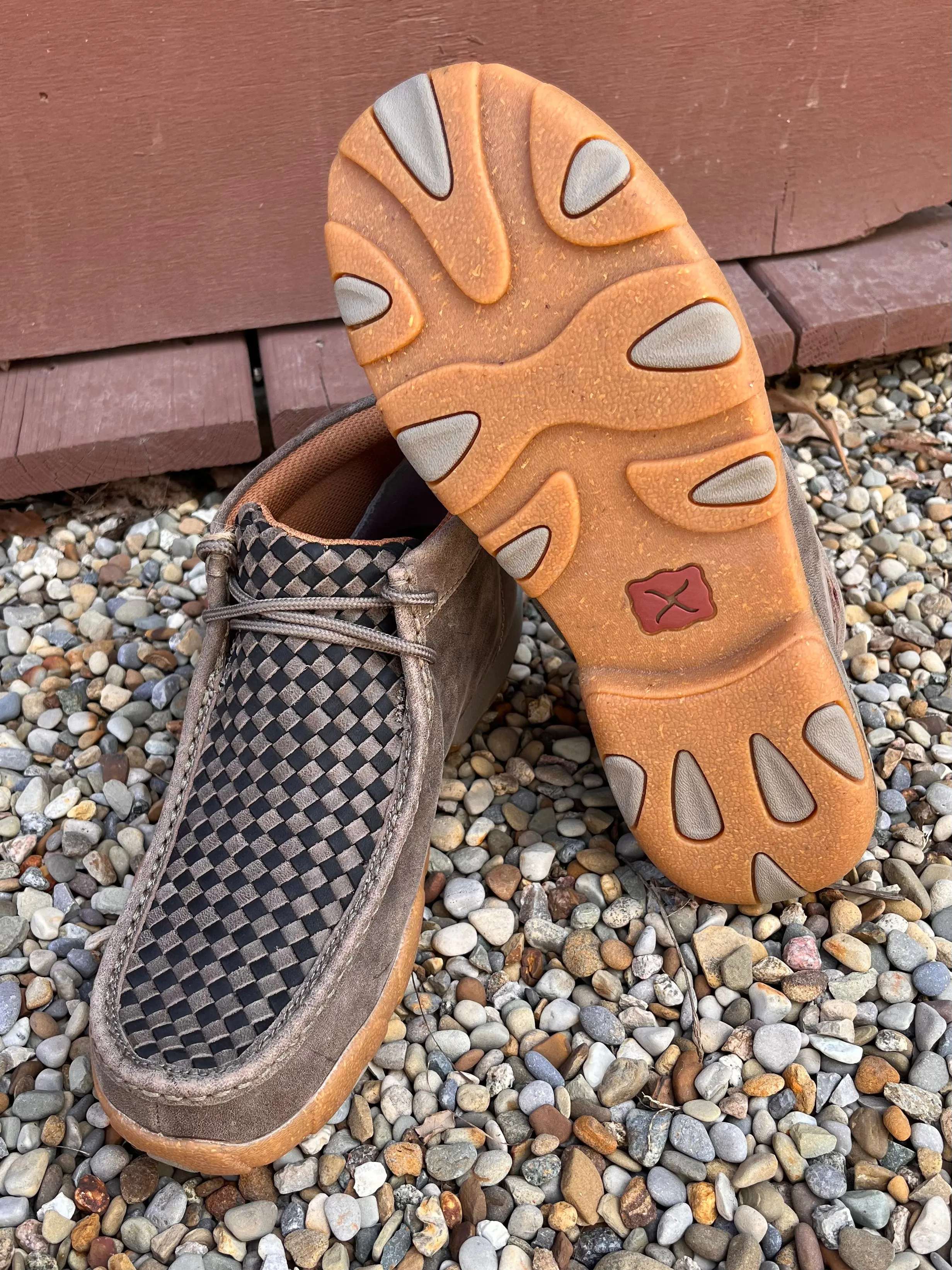 Twisted X Men's 4" Chukka Taupe Grey & Black Basketweave Leather Driving Moc Shoe MDM0097 Log Path