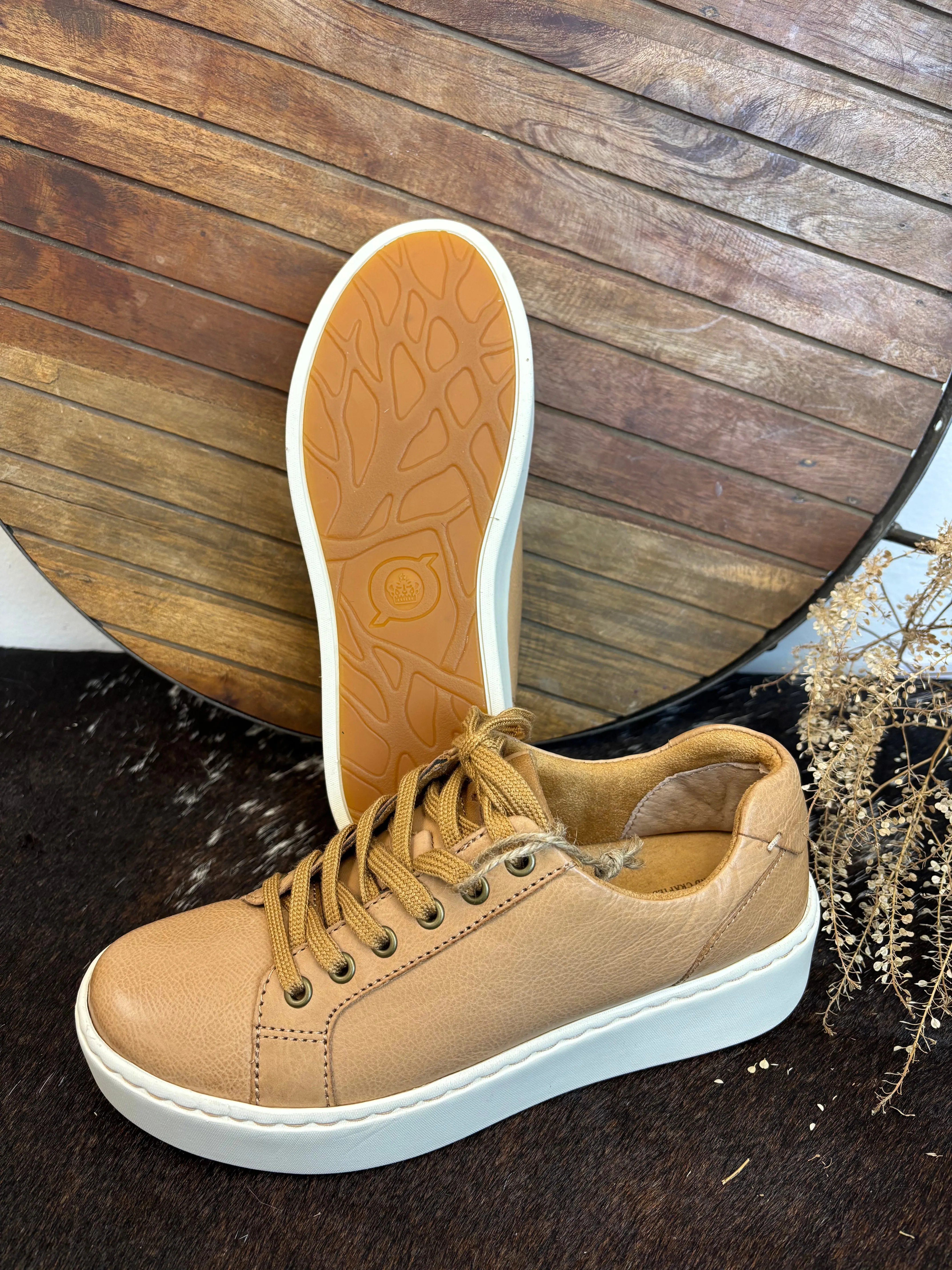 Born Mira Natural Almond Leather Platform Sneakers BR0054302 Sunrise Stroll