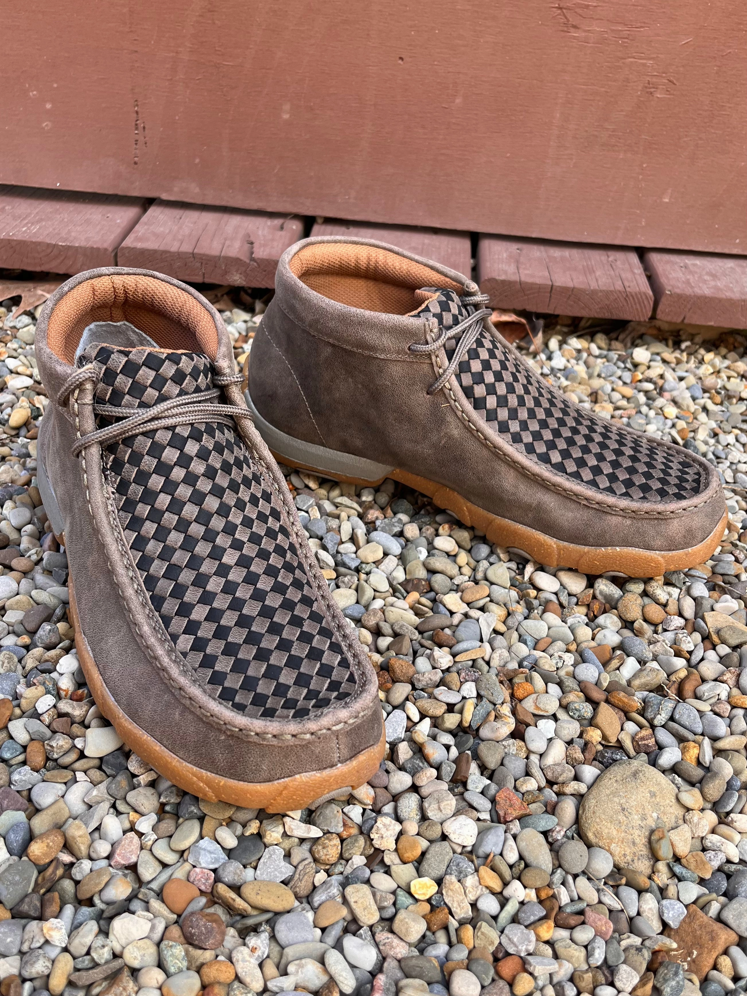 Twisted X Men's 4" Chukka Taupe Grey & Black Basketweave Leather Driving Moc Shoe MDM0097 Training Mode Supportive structure