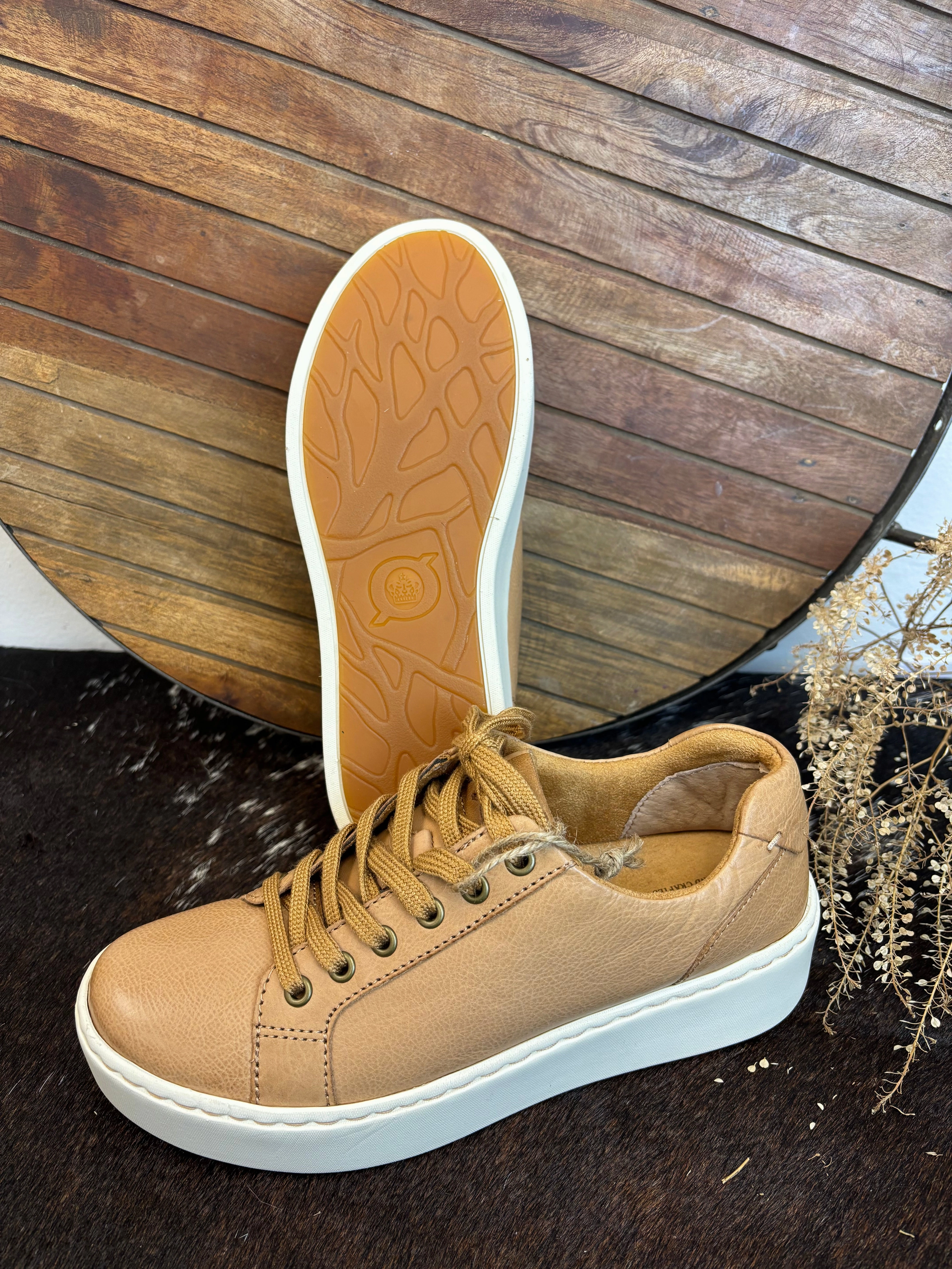 Born Mira Natural Almond Leather Platform Sneakers BR0054302 Sunrise Stroll