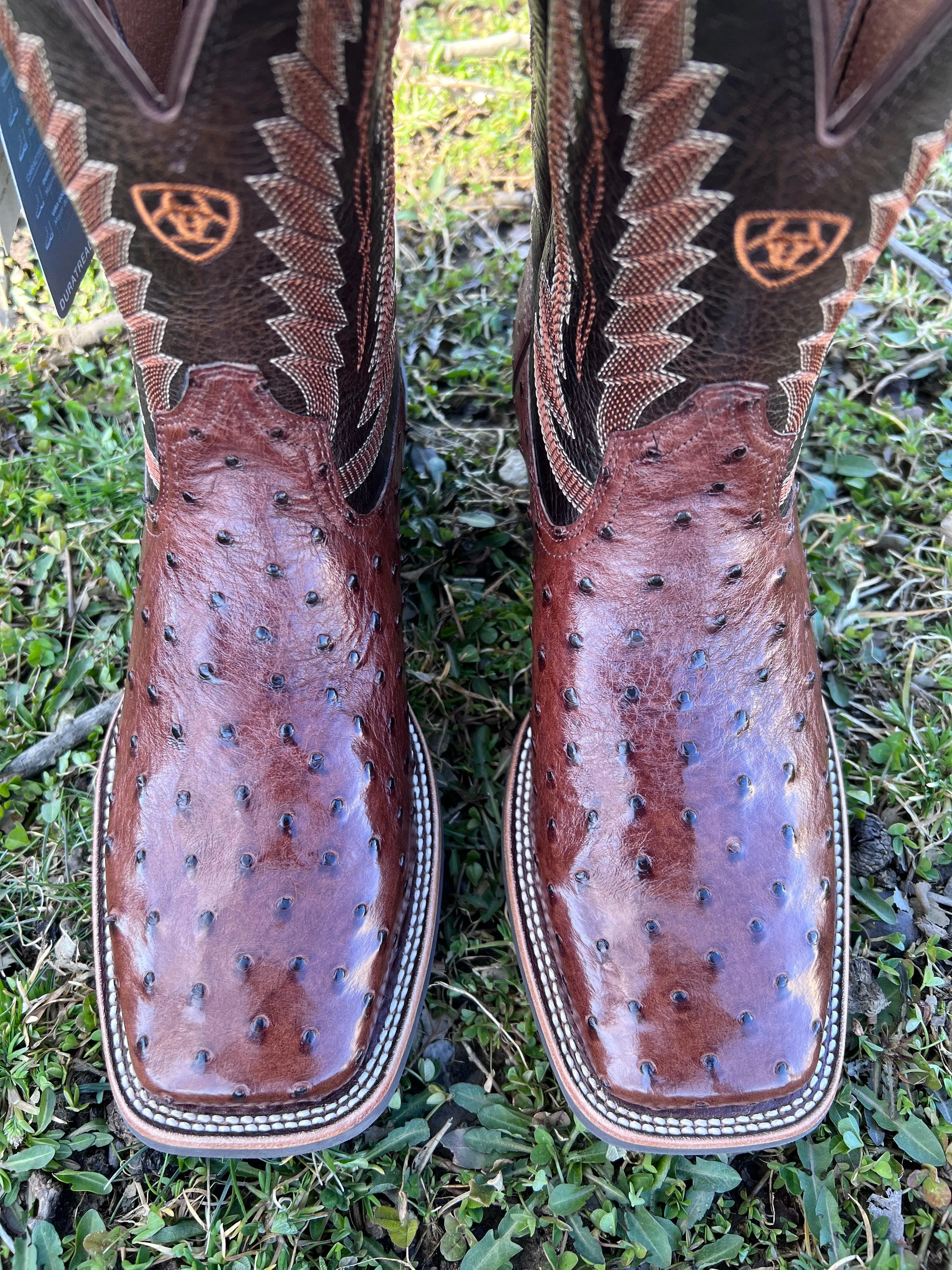 Ariat Men's Quantum Tobacco Ostrich Square Toe Cowboy Boots 10040304 Breathable Lining waterproof