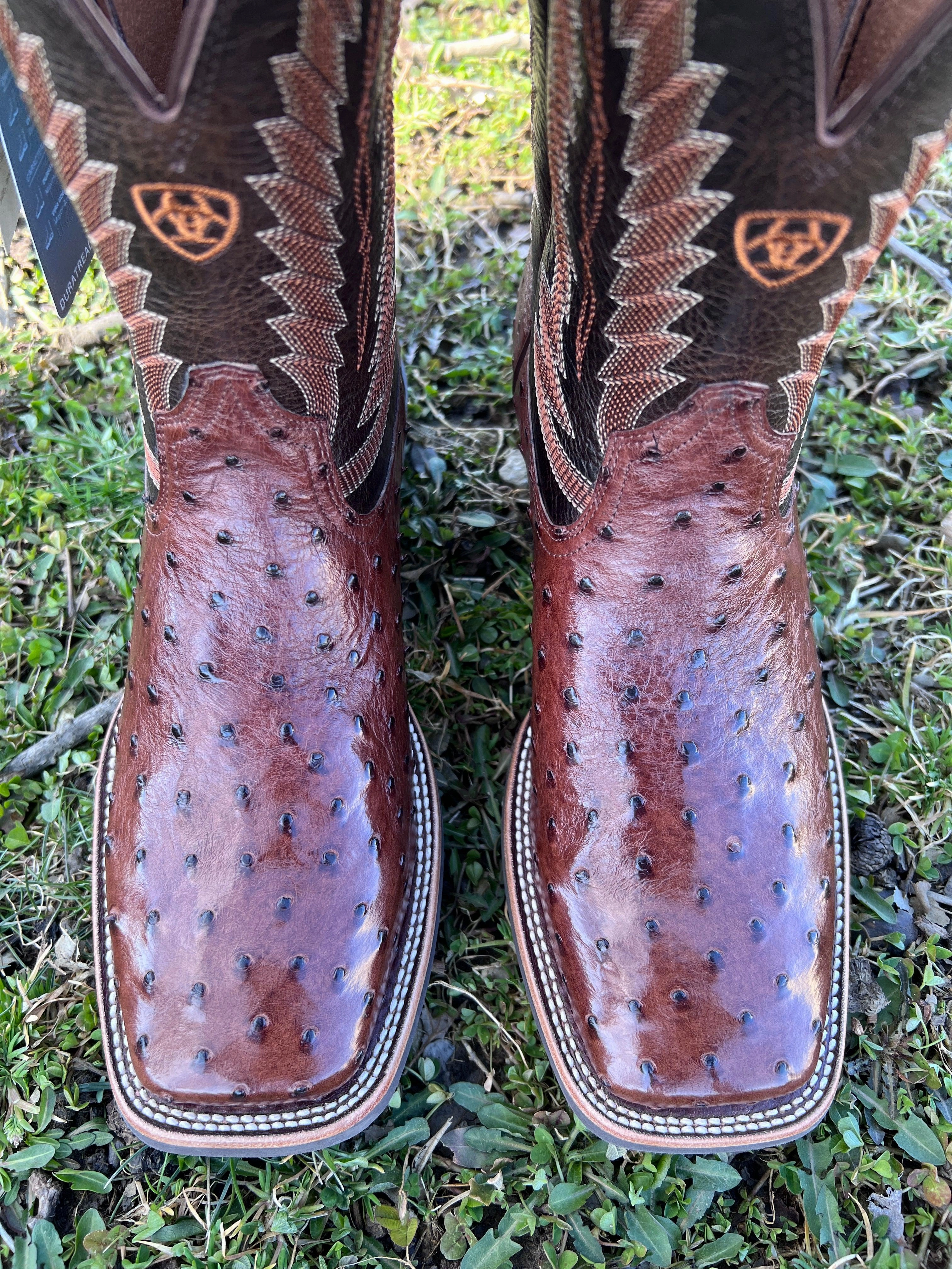 Ariat Men's Quantum Tobacco Ostrich Square Toe Cowboy Boots 10040304 Breathable Lining waterproof