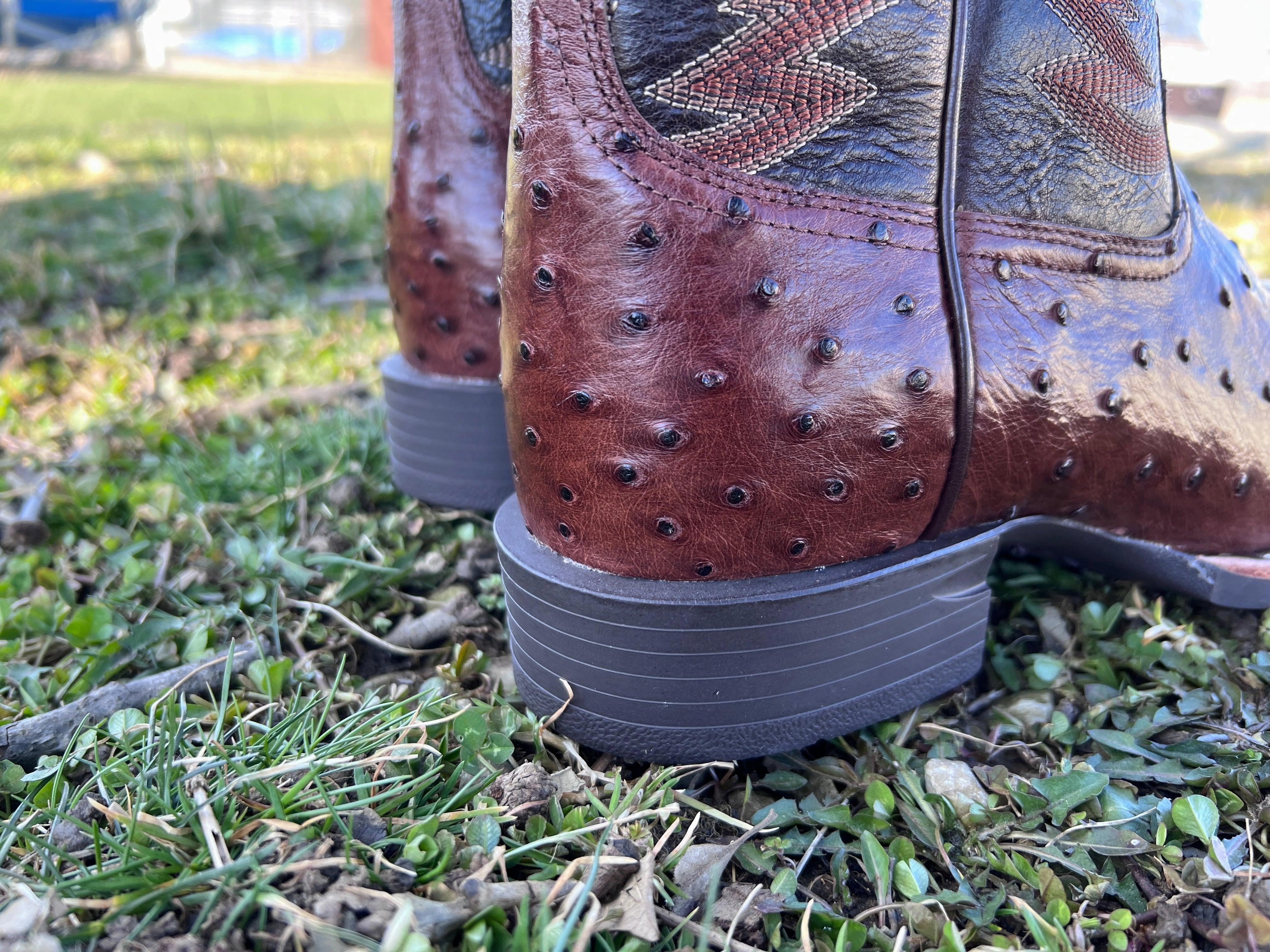 Leather Lining Ariat Men's Quantum Tobacco Ostrich Square Toe Cowboy Boots 10040304