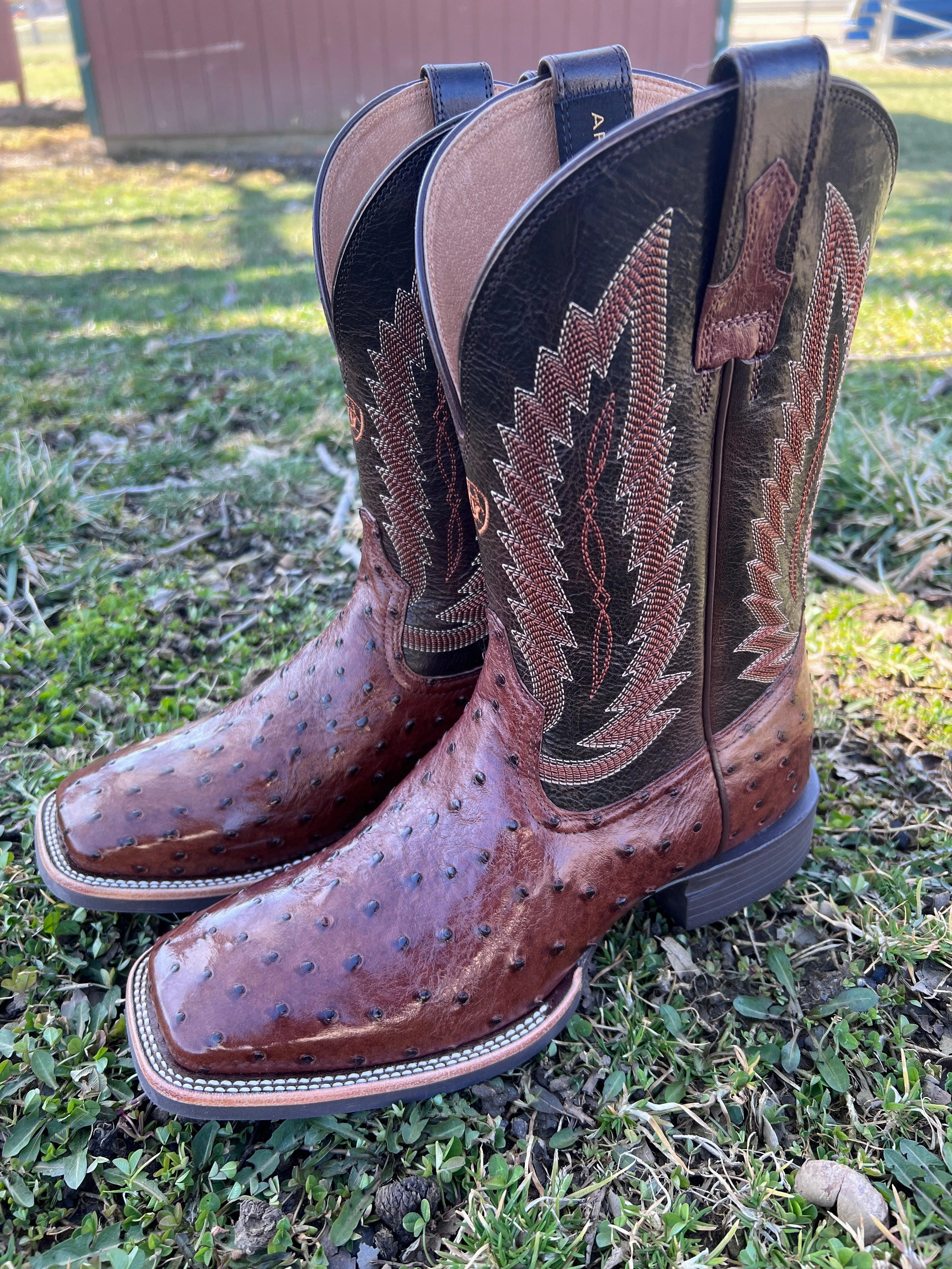 Trail Support Snake print Ariat Men's Quantum Tobacco Ostrich Square Toe Cowboy Boots 10040304