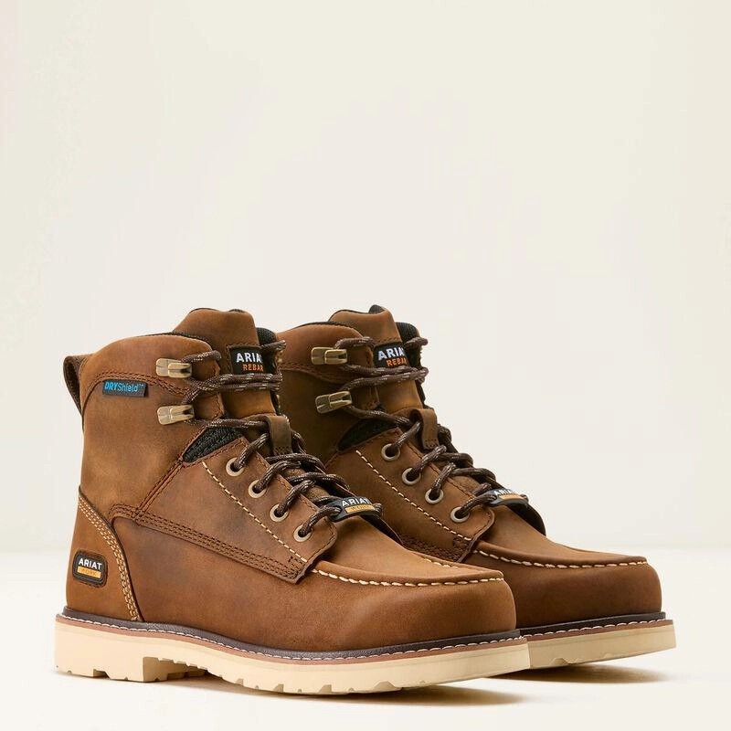 Ariat Women's Rebar Distressed Brown Lift Waterproof Work Boot 10053822 Snow Coverage