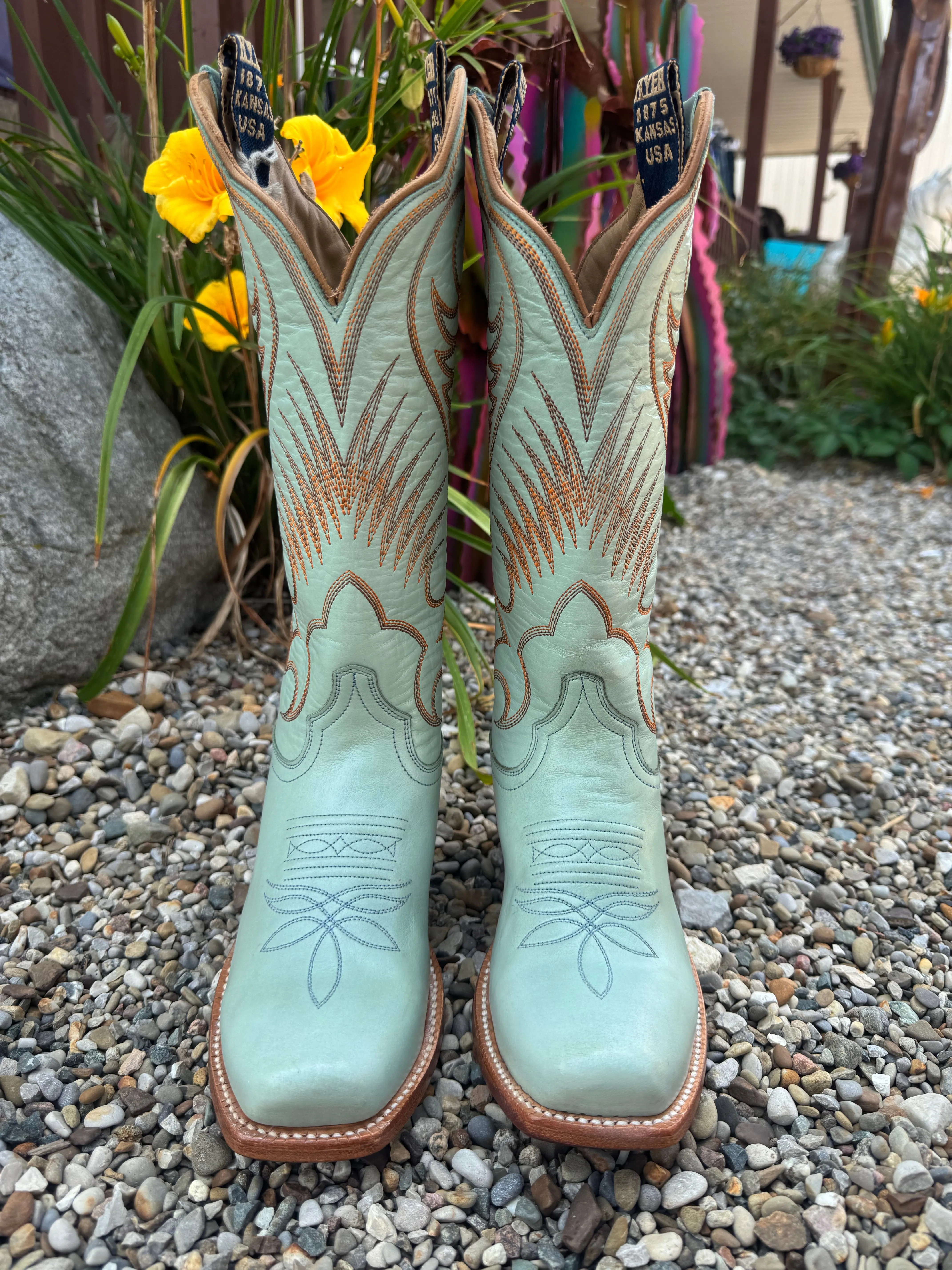 Tiger Mark Hyer Womens Leawood Robin's Egg Blue Leather Cutter Toe Cowgirl Boots HW42010