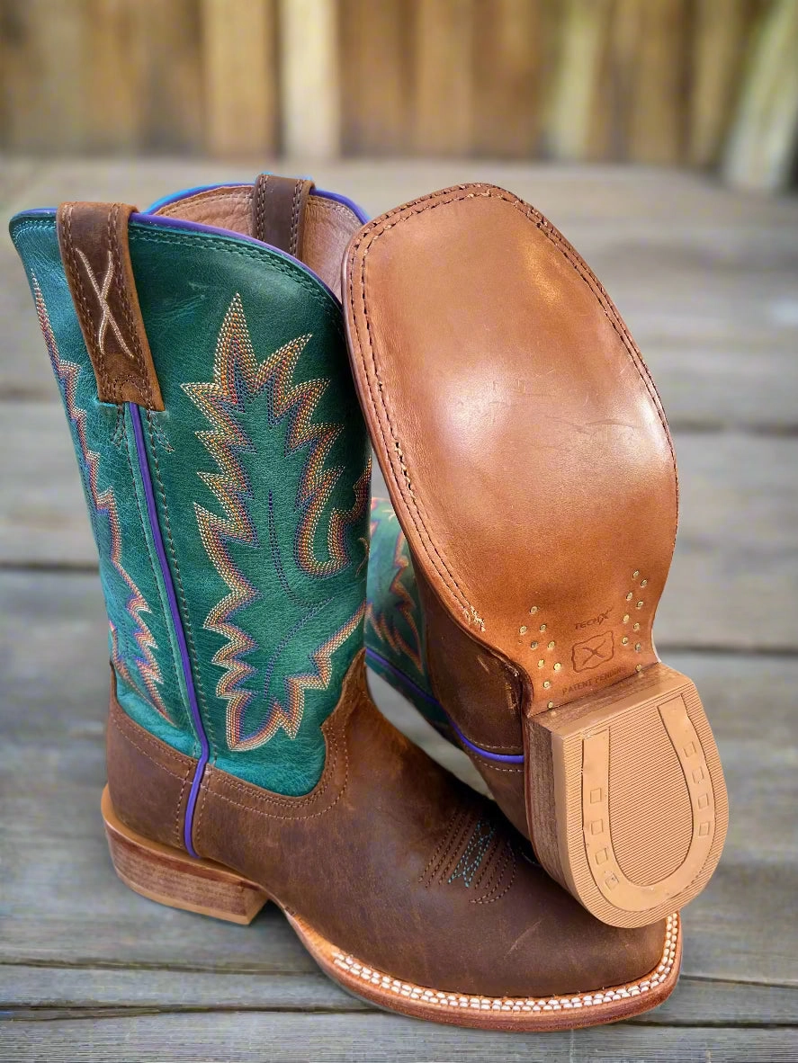 Rough Ready Twisted X Women's Tech X Collection Cinnamon Brown & Turquoise Square Toe Cowgirl Boot WXTL001