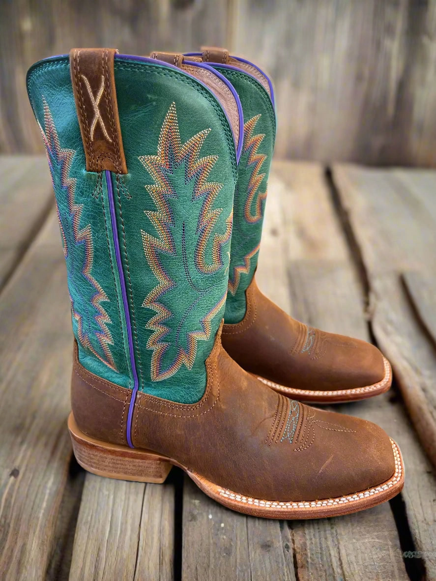 Twisted X Women's Tech X Collection Cinnamon Brown & Turquoise Square Toe Cowgirl Boot WXTL001 Premium Support Stable base