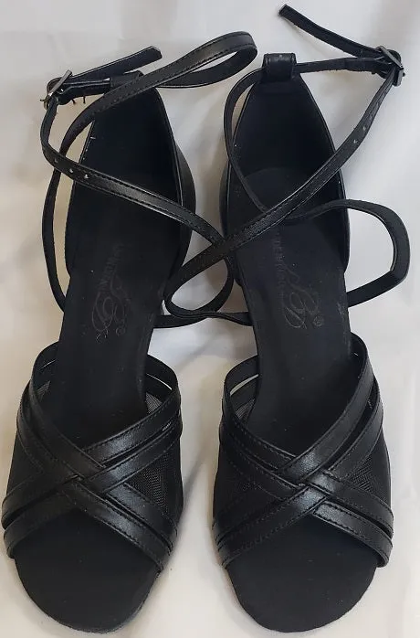 Shine Silver 2.5" Strappy -- Flare Heel Latin Sandal -- Black