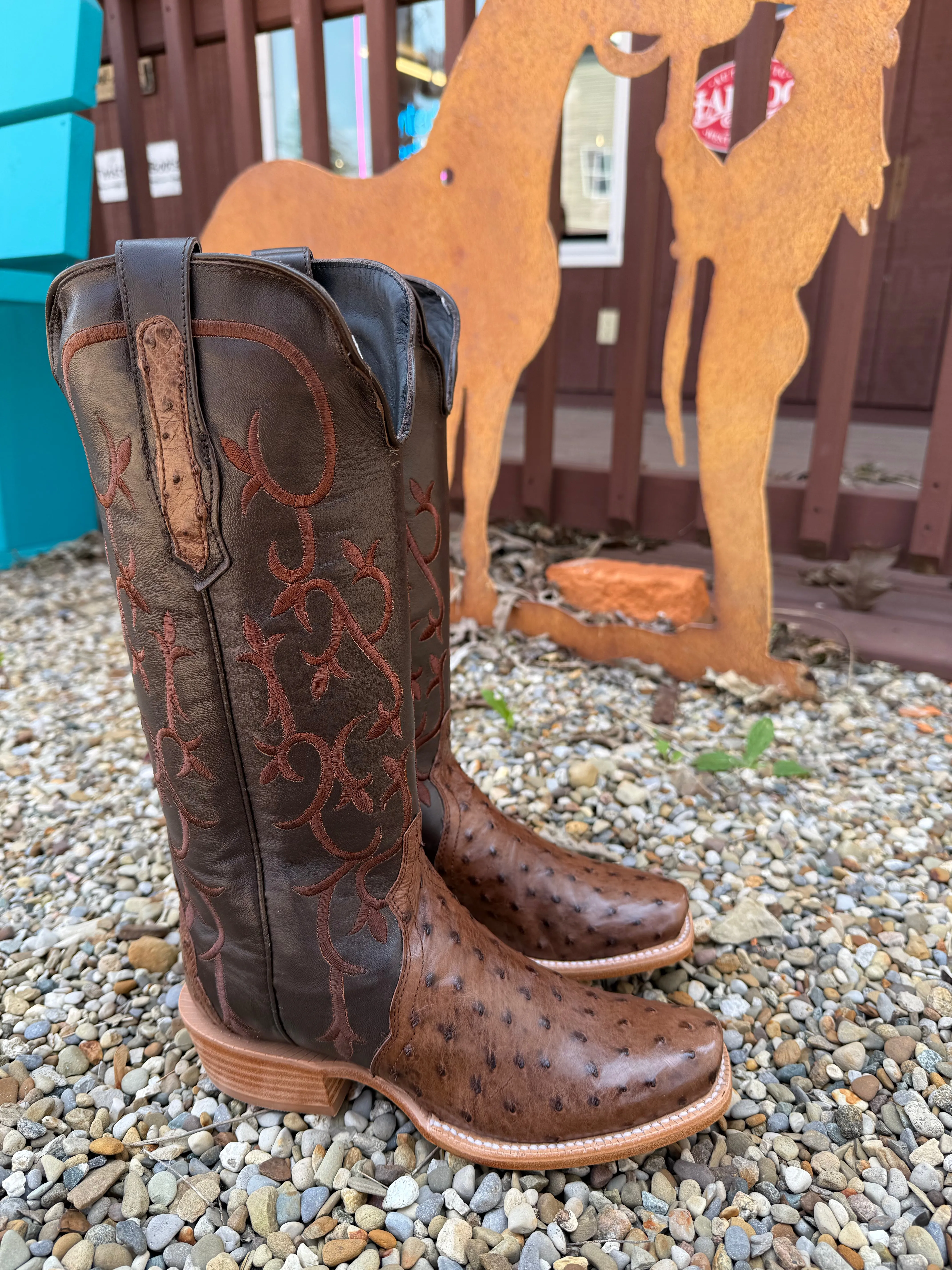 waterproof R. Watson Women's 14" Kango Tobacco Full Quill Ostrich Chocolate Mestizo Triad Cowgirl Boots RWL4311-1