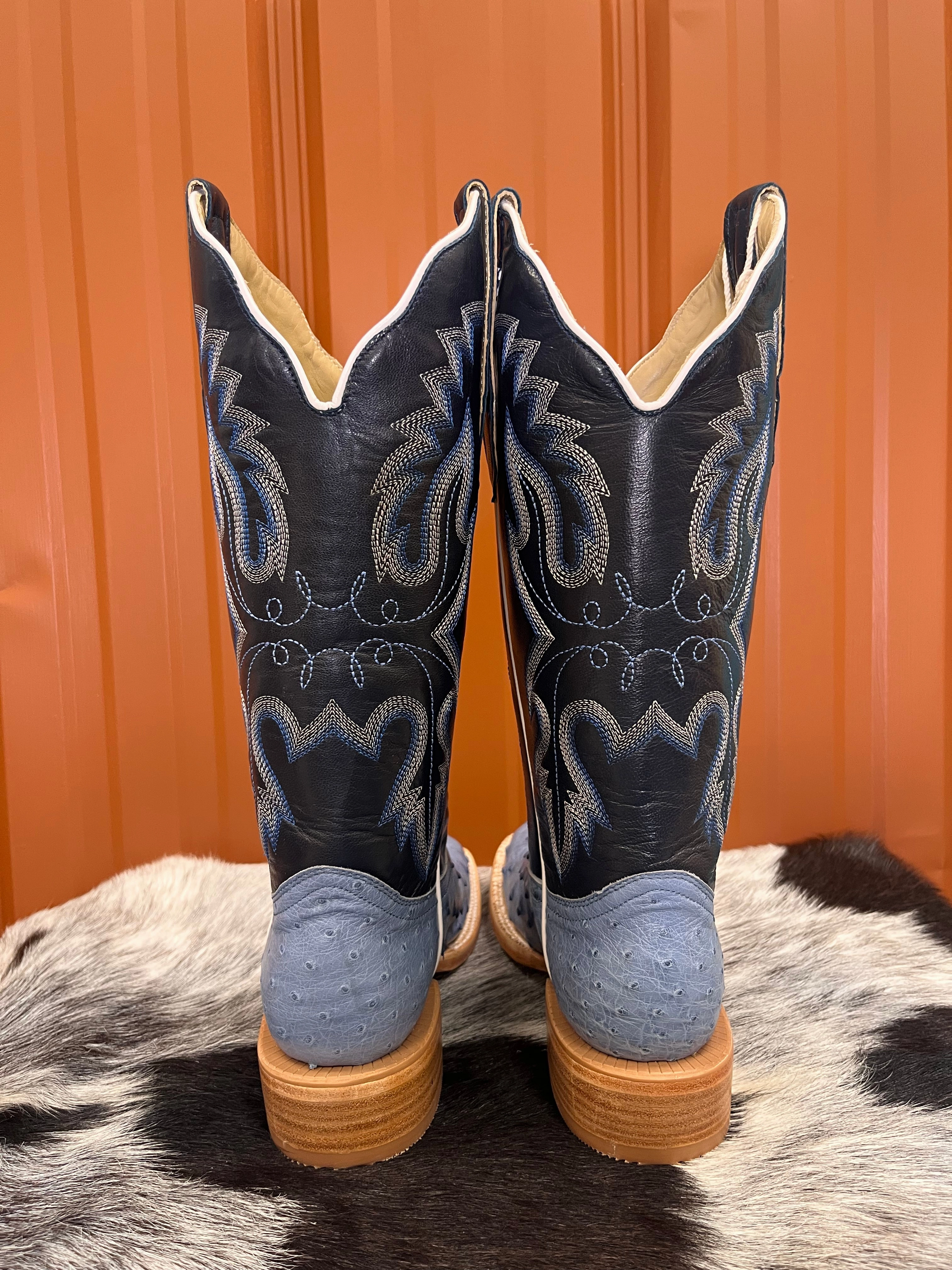 Outdoor Explorer City Trek R. Watson Women's Denim Blue Full Quill Ostrich Square Toe Western Cowgirl Boots RWL4303-2