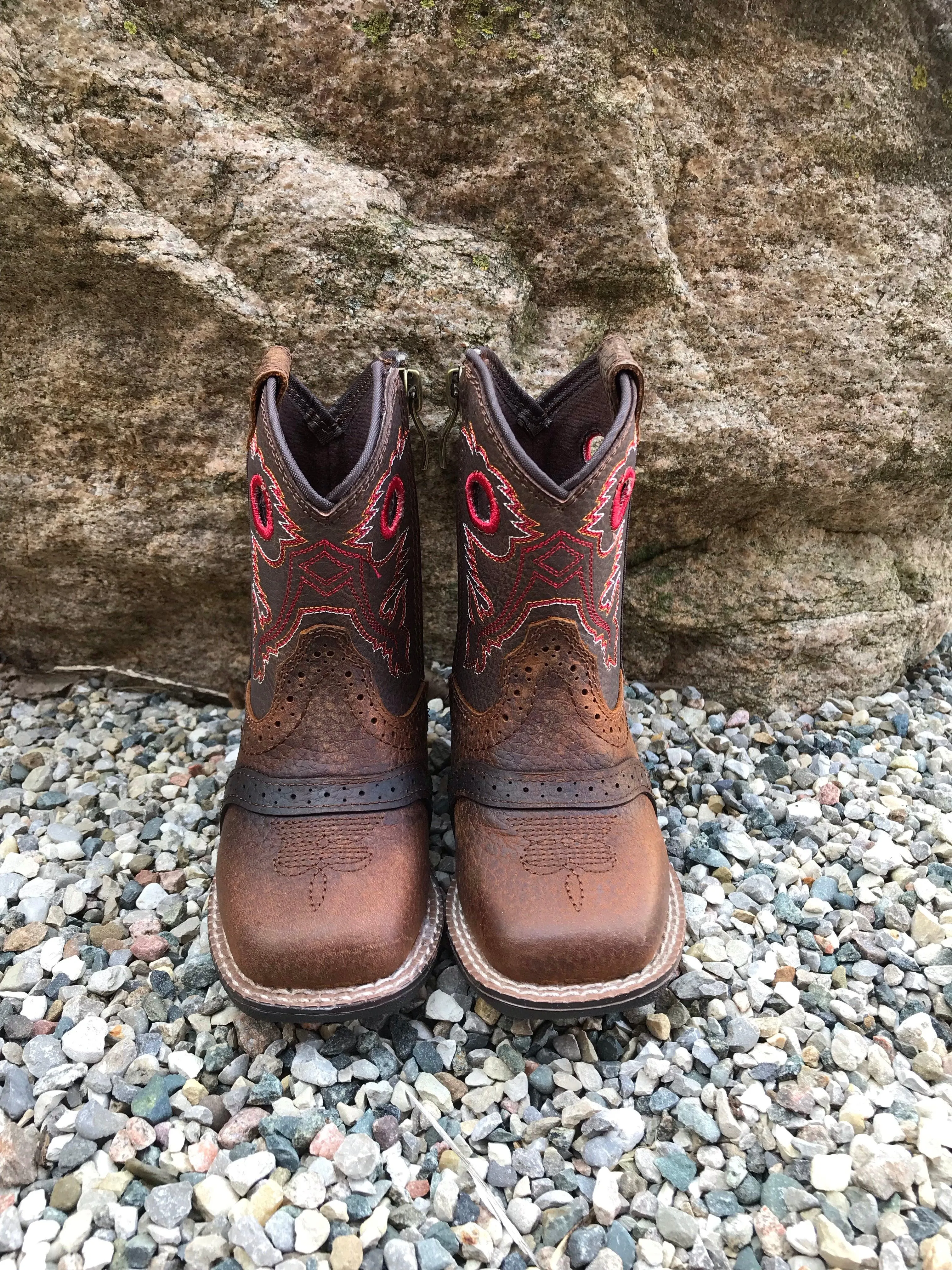 Ariat Toddler Lil Stompers Rough Stock Square Toe Boots A441000402 Heel Support