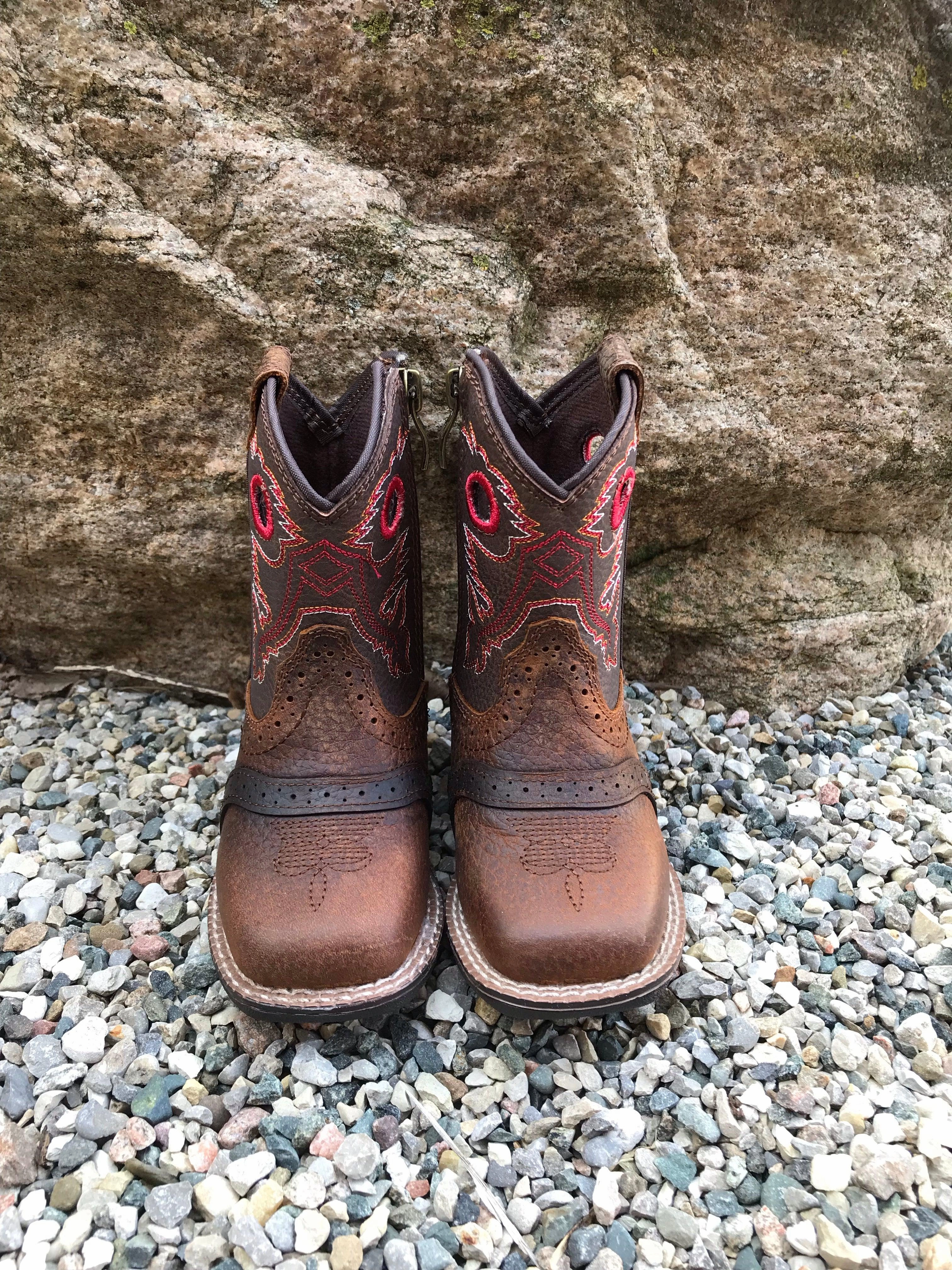 Ariat Toddler Lil Stompers Rough Stock Square Toe Boots A441000402 Heel Support