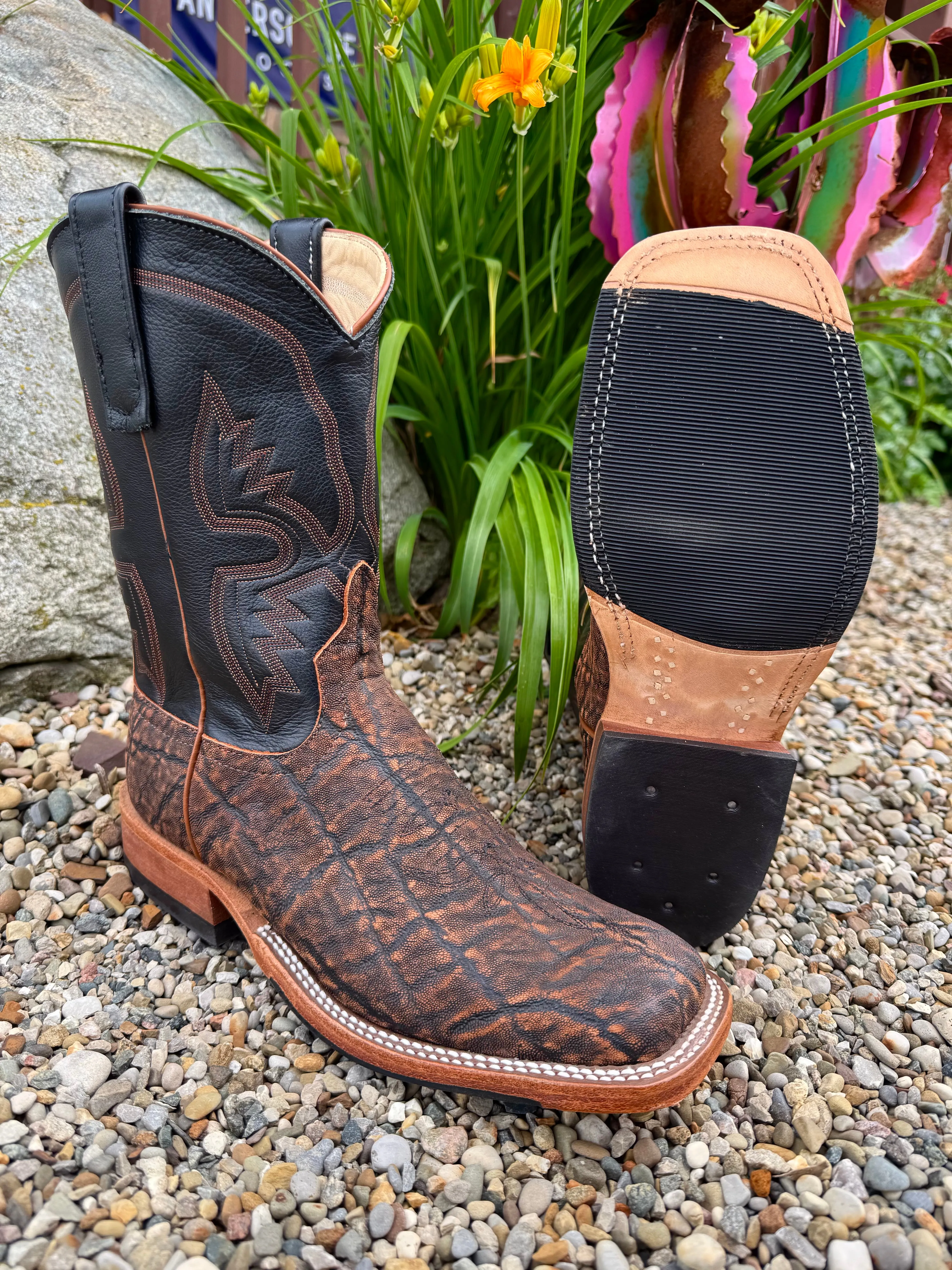 Tough Exterior Deep Freeze Anderson Bean Men's Rust Safari Elephant & 10 Black Top Square Toe Cowboy Boots 332205