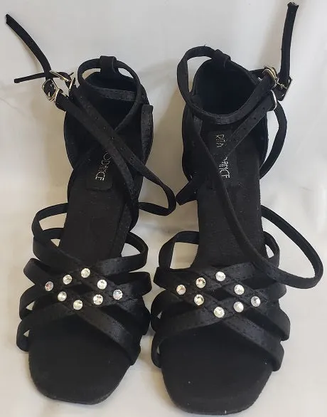 Pool Time 2.38" Brandy -- Flare Heel Latin Sandal -- Black Satin