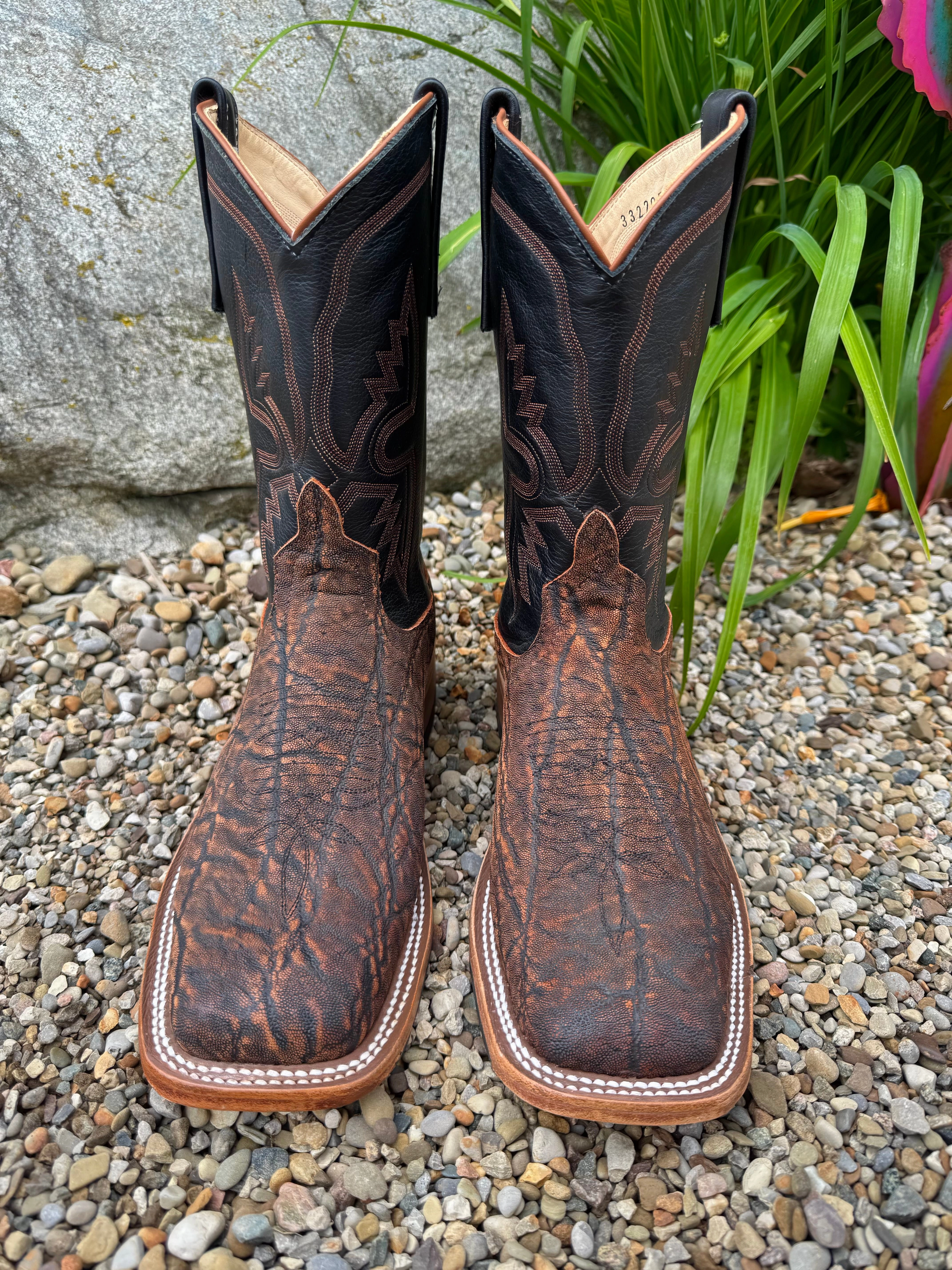 Summer Friendly Anderson Bean Men's Rust Safari Elephant & 10 Black Top Square Toe Cowboy Boots 332205