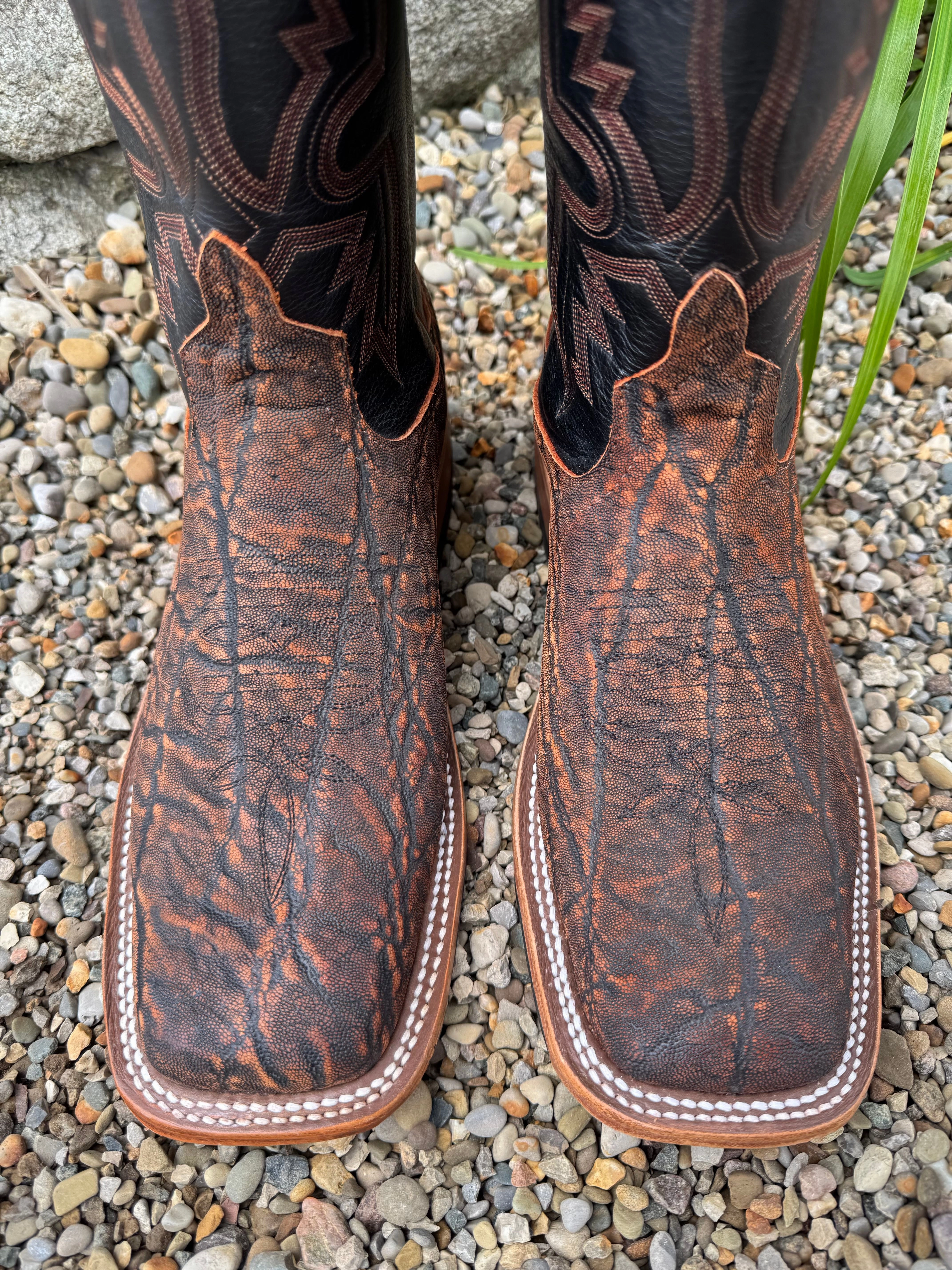 Anderson Bean Men's Rust Safari Elephant & 10 Black Top Square Toe Cowboy Boots 332205 Soft Power