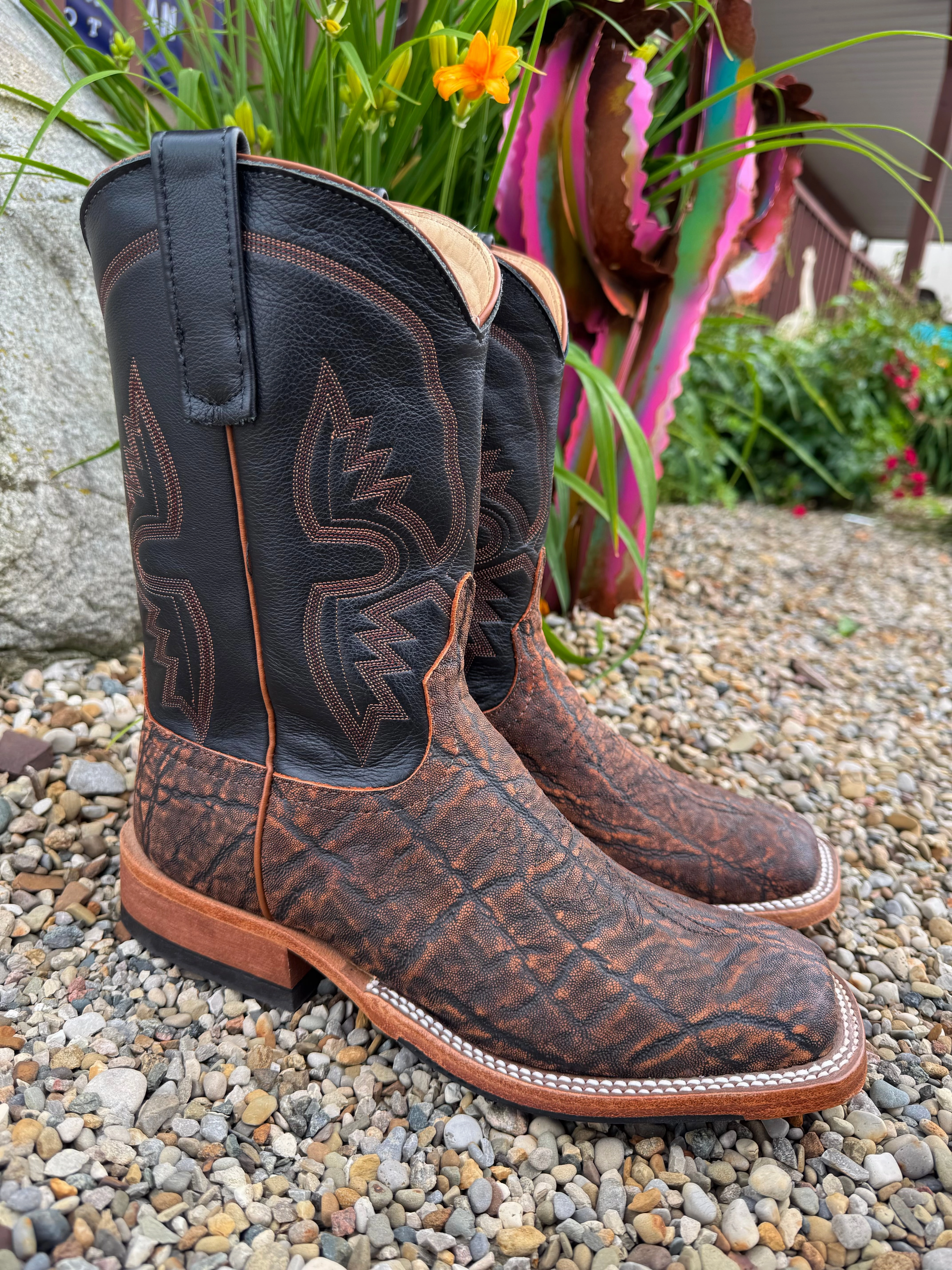 Anderson Bean Men's Rust Safari Elephant & 10 Black Top Square Toe Cowboy Boots 332205 Travel purpose