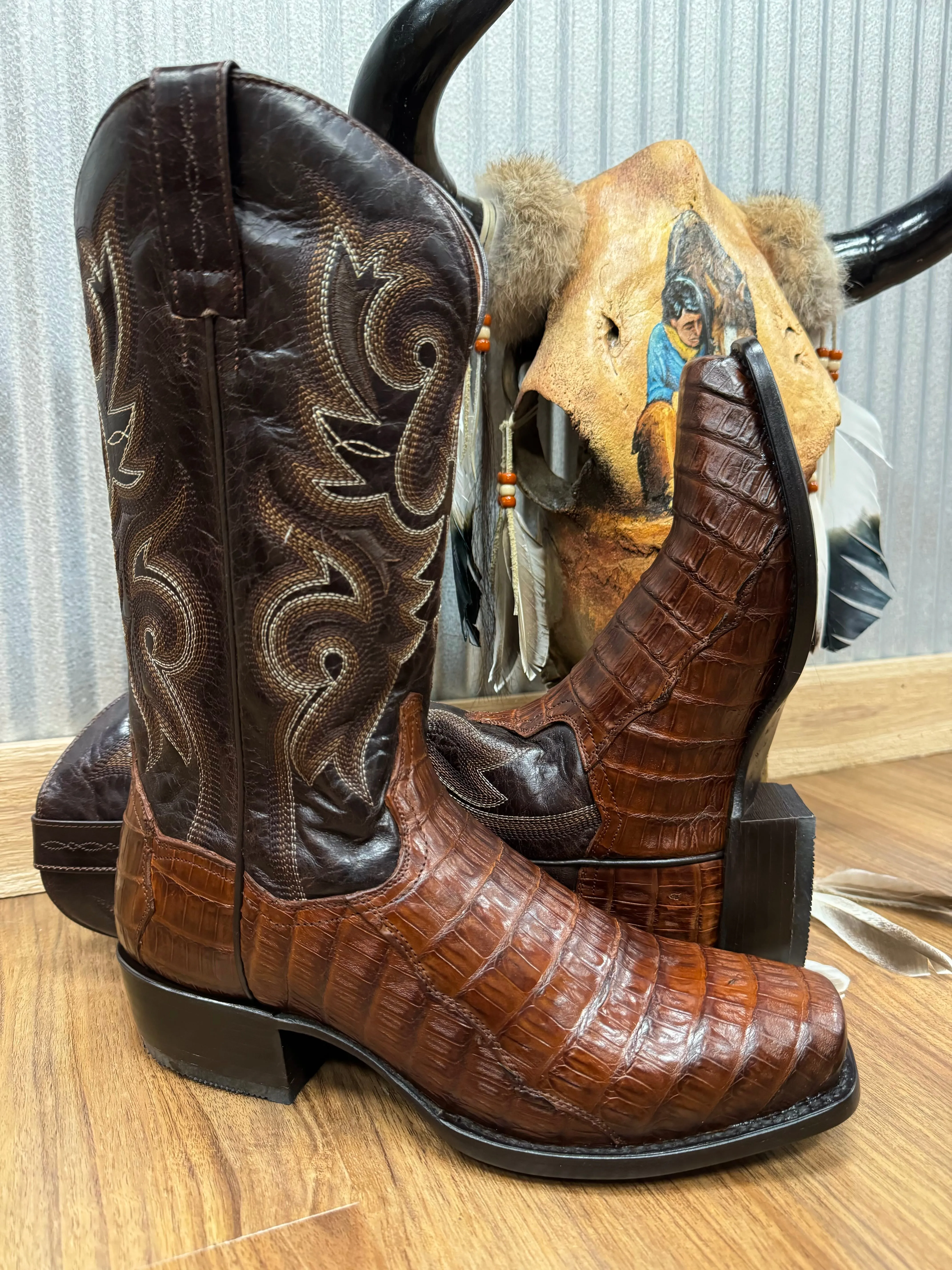 Anti Fatigue Abrasion resistant Dan Post Men's Brass Bayou Caiman Narrow Square Toe Cowboy Boots DP3074