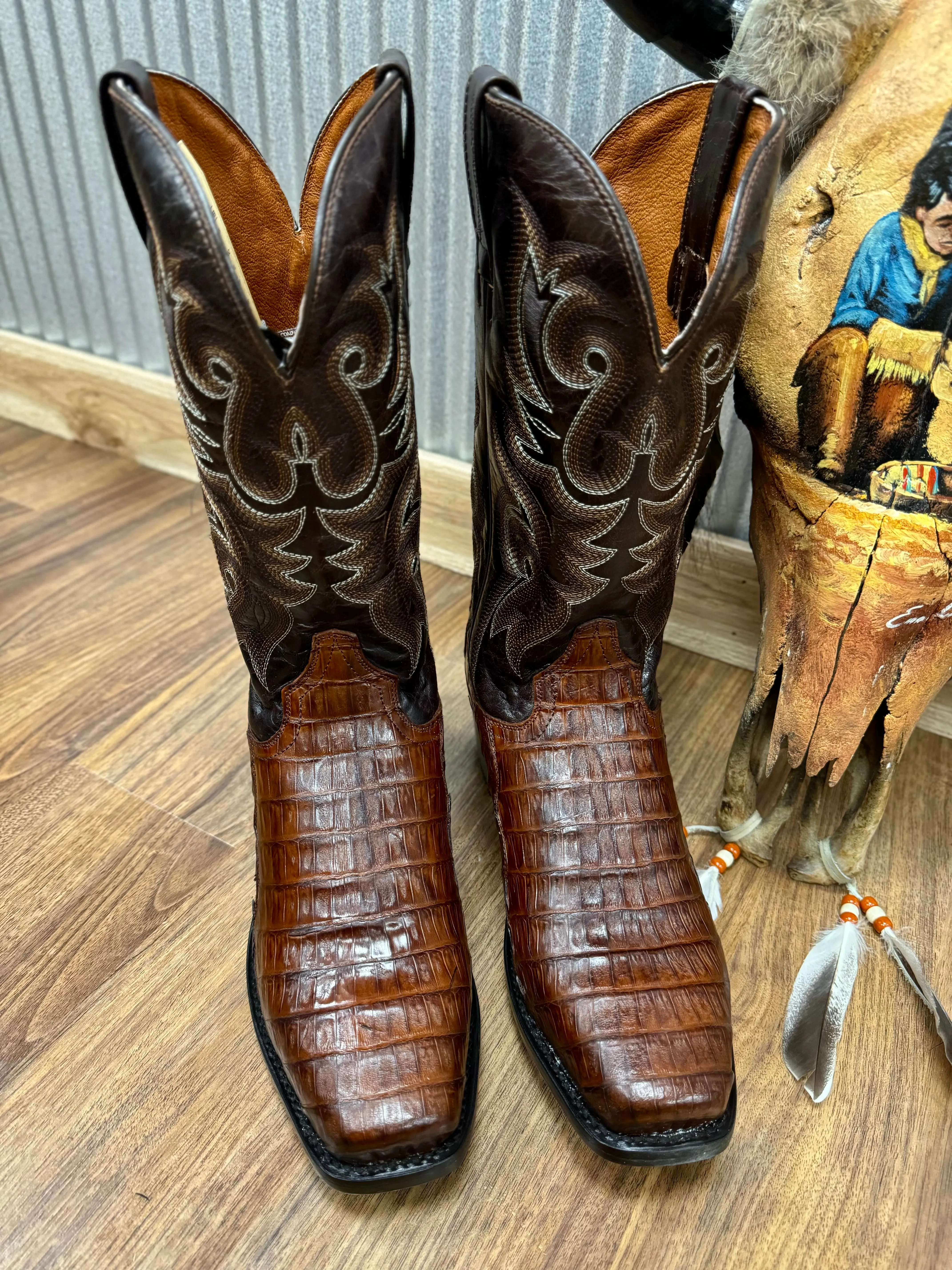 city commute Dan Post Men's Brass Bayou Caiman Narrow Square Toe Cowboy Boots DP3074