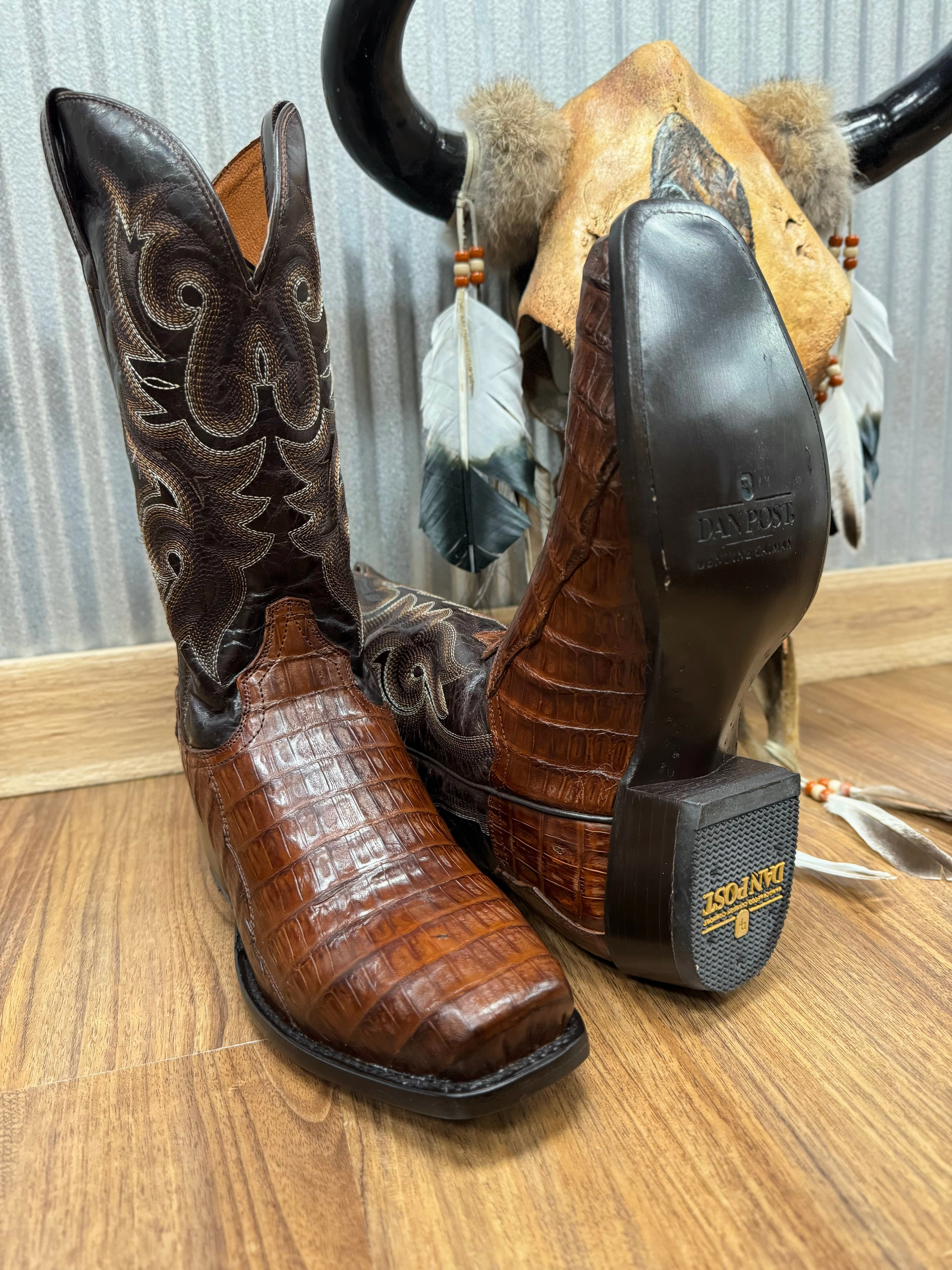 Work Field Dan Post Men's Brass Bayou Caiman Narrow Square Toe Cowboy Boots DP3074
