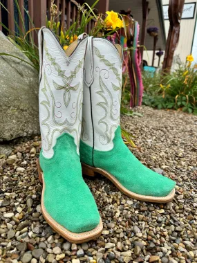 Arch support youth trend Fenoglio Italian Green Roughout Cowhide With White Top Cutter Toe Cowboy Boot FB00101689